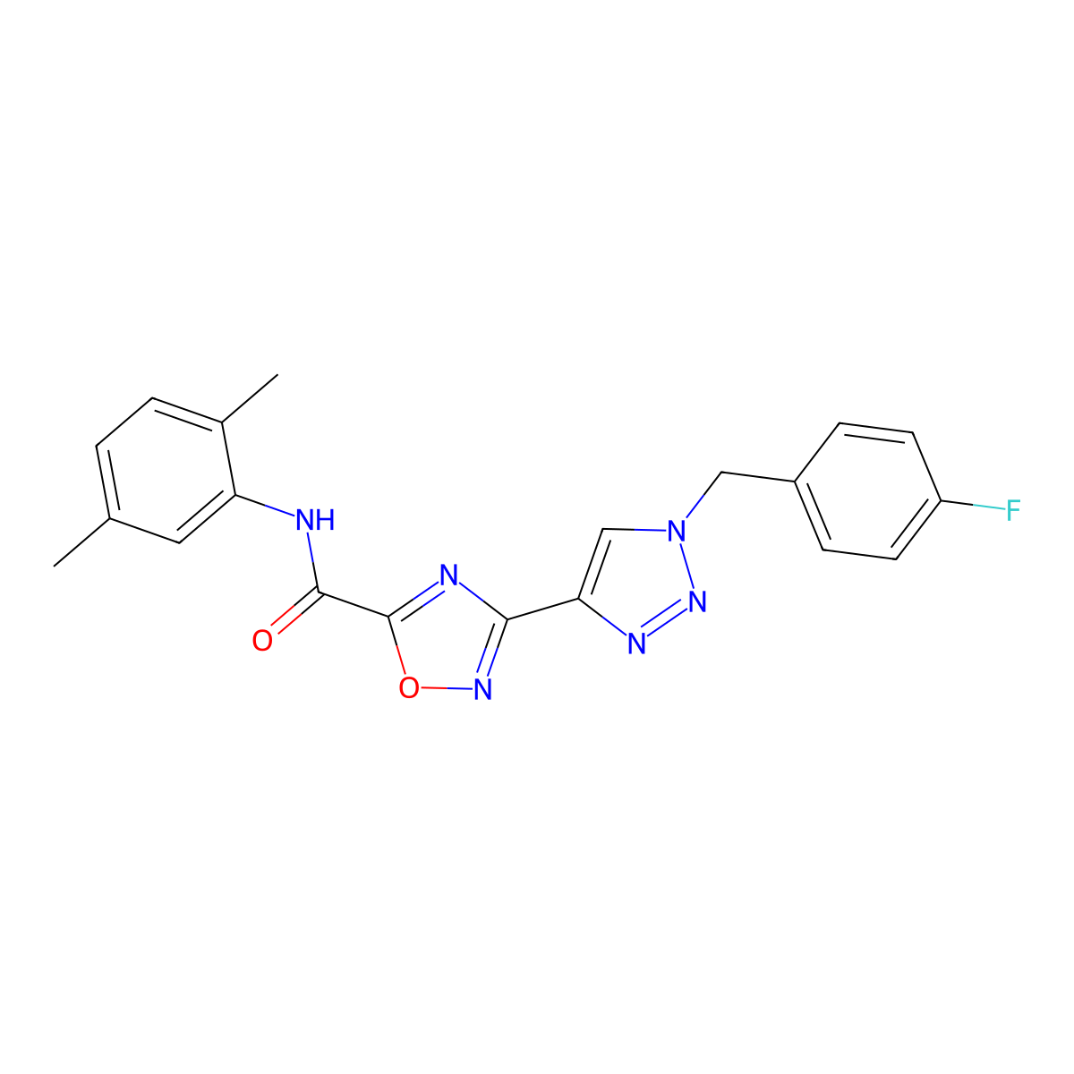 N-(2,5-dimethylphenyl)-3-{1-[(4-fluorophenyl)methyl]-1H-1,2,3-triazol-4-yl}-1,2,4-oxadiazole-5-carboxamide molecular structure, CAS 1251676-14-8