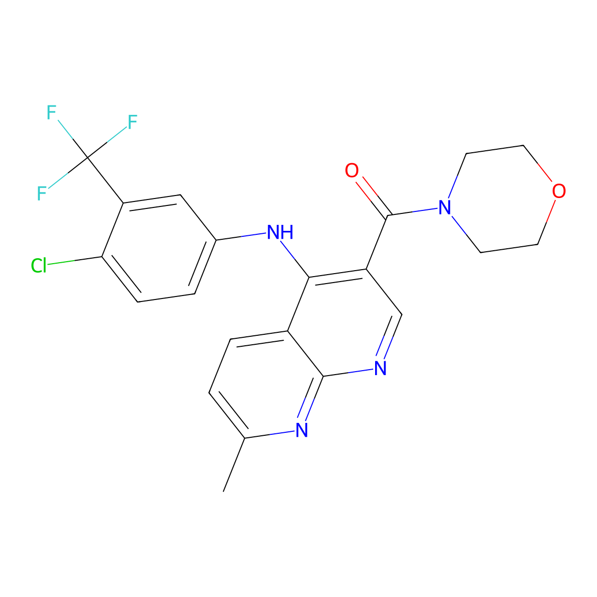 (4-((4-Chloro-3-(trifluoromethyl)phenyl)amino)-7-methyl-1,8-naphthyridin-3-yl)(morpholino)methanone molecular structure, CAS 1251676-15-9