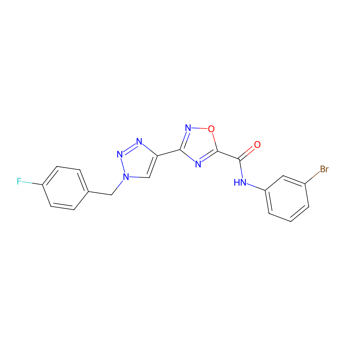 N~5~-(3-bromophenyl)-3-[1-(4-fluorobenzyl)-1H-1,2,3-triazol-4-yl]-1,2,4-oxadiazole-5-carboxamide molecular structure, CAS 1251676-19-3