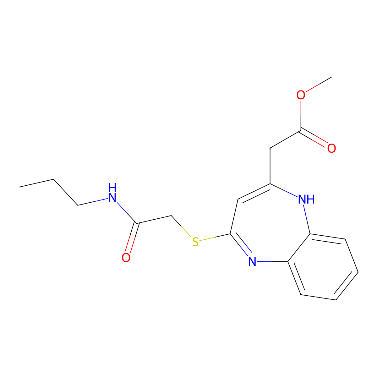 methyl (4-{[2-oxo-2-(propylamino)ethyl]thio}-1H-1,5-benzodiazepin-2-yl)acetate molecular structure, CAS 1251676-23-9
