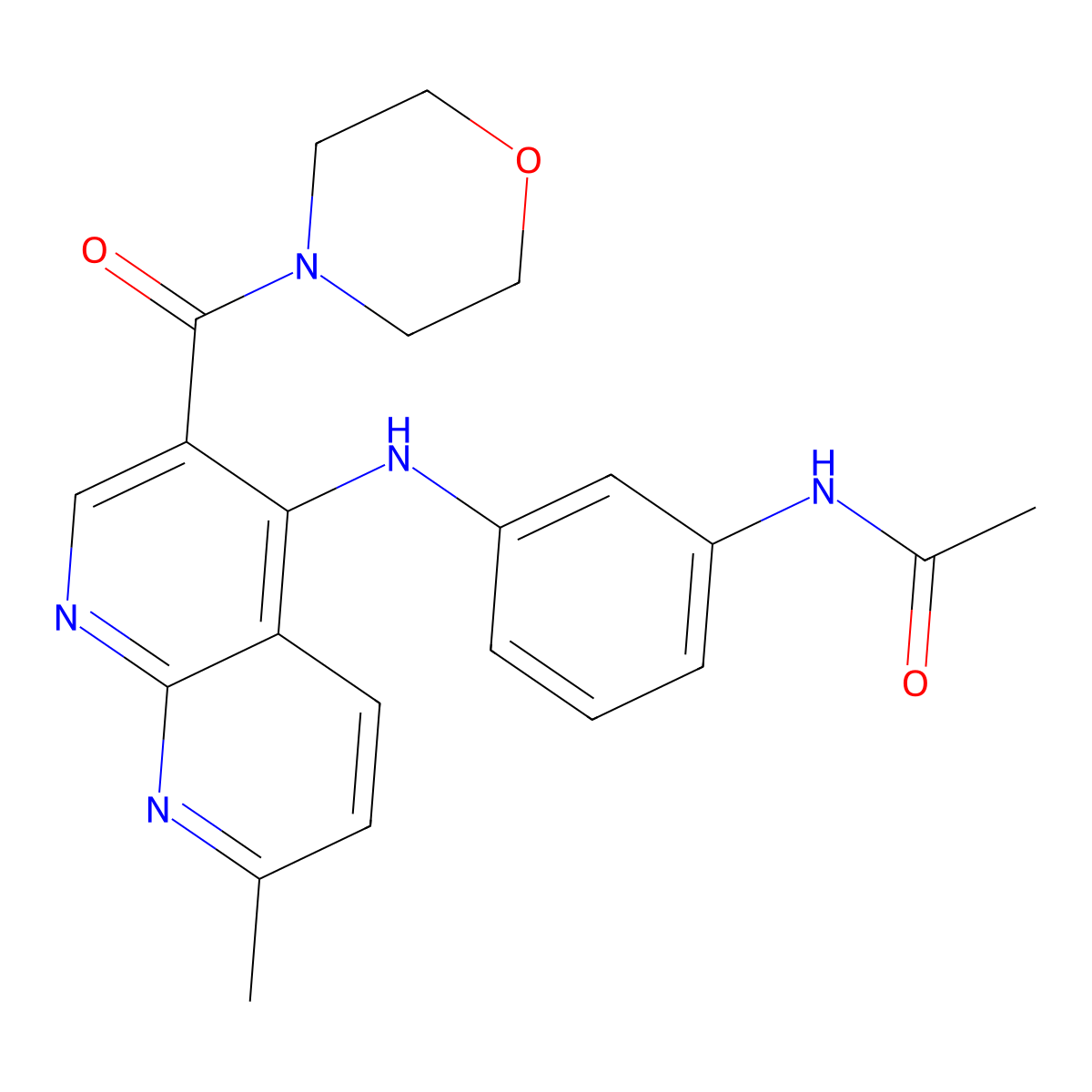 N-(3-{[7-methyl-3-(morpholine-4-carbonyl)-1,8-naphthyridin-4-yl]amino}phenyl)acetamide molecular structure, CAS 1251676-30-8