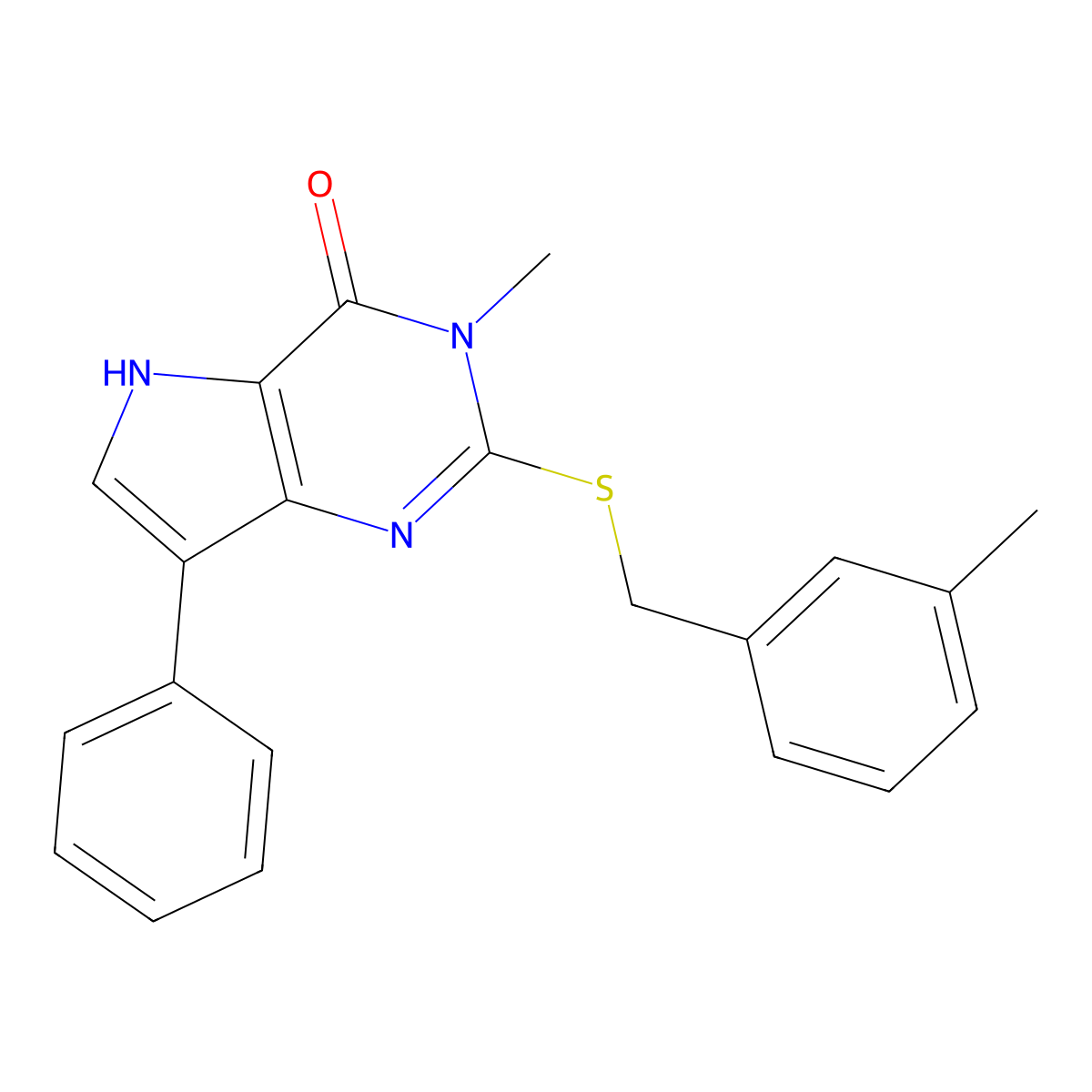 3-methyl-2-((3-methylbenzyl)thio)-7-phenyl-3H-pyrrolo[3,2-d]pyrimidin-4(5H)-one molecular structure, CAS 1251676-32-0