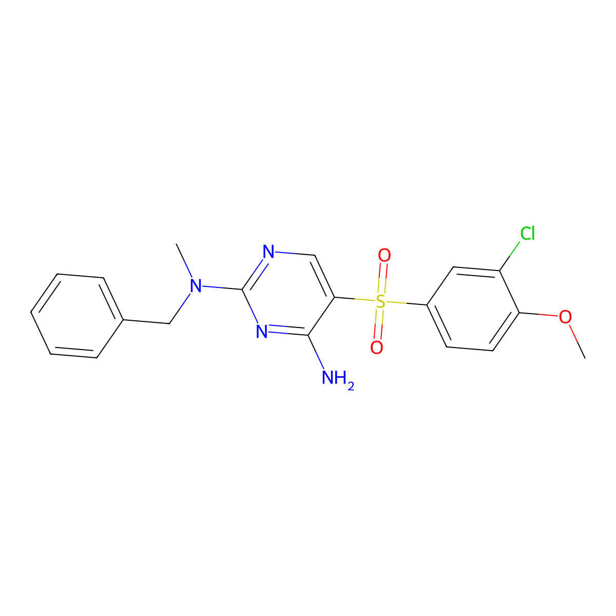 N2-benzyl-5-(3-chloro-4-methoxybenzenesulfonyl)-N2-methylpyrimidine-2,4-diamine molecular structure, CAS 1251676-33-1