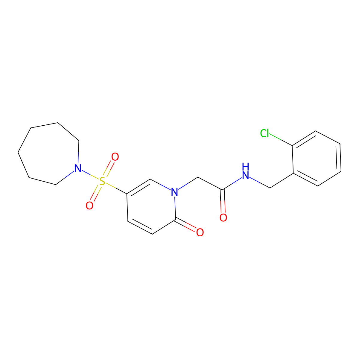 2-(5-(azepan-1-ylsulfonyl)-2-oxopyridin-1(2H)-yl)-N-(2-chlorobenzyl)acetamide molecular structure, CAS 1251676-41-1