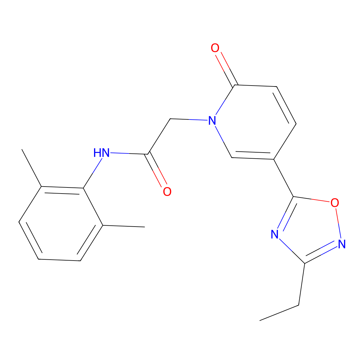 N-(2,6-dimethylphenyl)-2-(5-(3-ethyl-1,2,4-oxadiazol-5-yl)-2-oxopyridin-1(2H)-yl)acetamide molecular structure, CAS 1251676-51-3