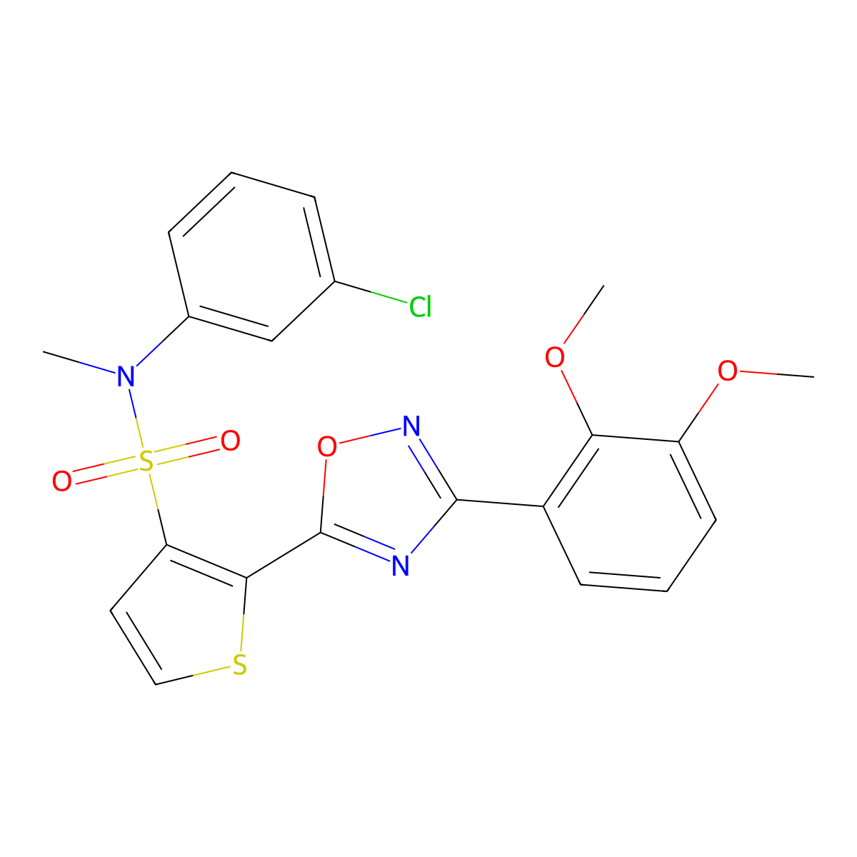 N-(3-chlorophenyl)-2-[3-(2,3-dimethoxyphenyl)-1,2,4-oxadiazol-5-yl]-N-methylthiophene-3-sulfonamide molecular structure, CAS 1251676-58-0