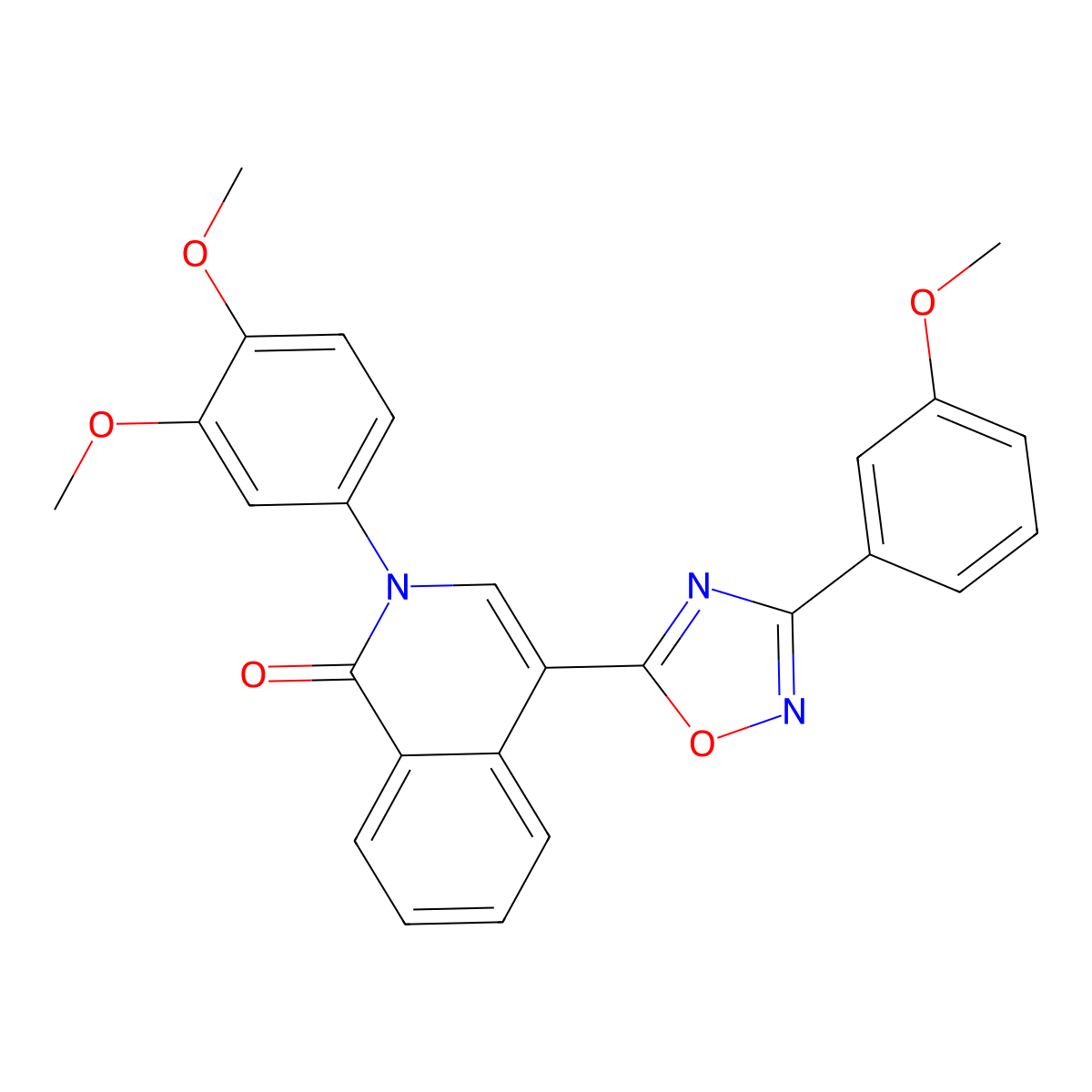 2-(3,4-dimethoxyphenyl)-4-(3-(3-methoxyphenyl)-1,2,4-oxadiazol-5-yl)isoquinolin-1(2H)-one molecular structure, CAS 1251676-62-6