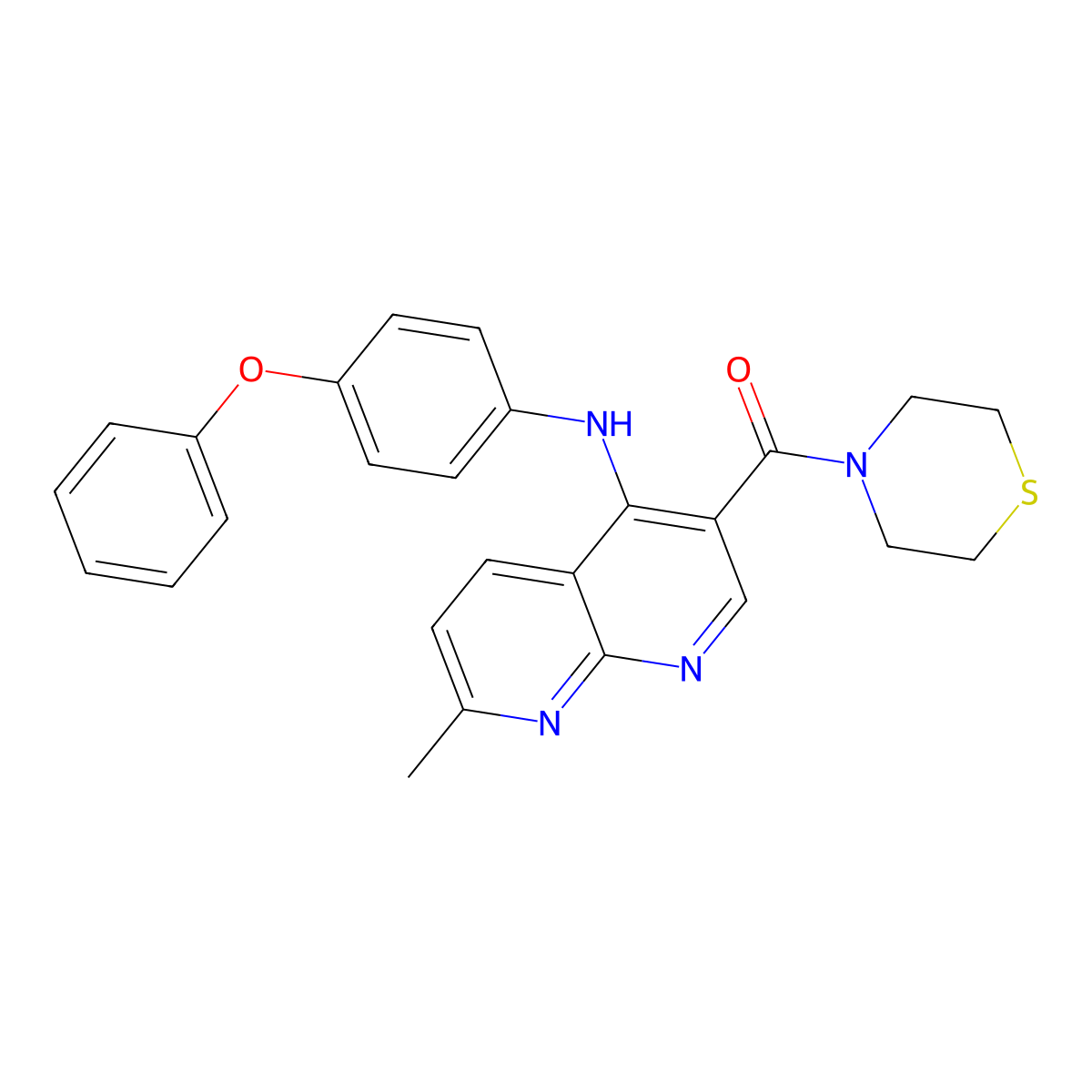 (7-Methyl-4-((4-phenoxyphenyl)amino)-1,8-naphthyridin-3-yl)(thiomorpholino)methanone molecular structure, CAS 1251676-66-0