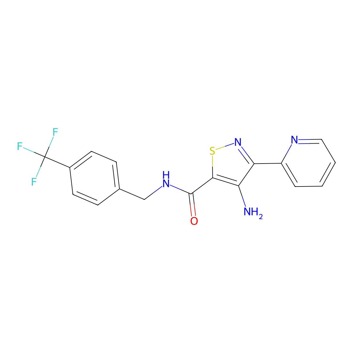 4-amino-3-(pyridin-2-yl)-N-(4-(trifluoromethyl)benzyl)isothiazole-5-carboxamide molecular structure, CAS 1251676-67-1