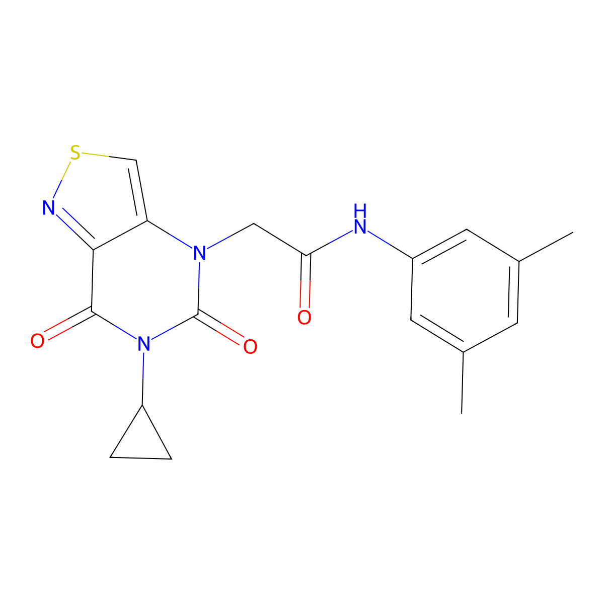 2-{6-cyclopropyl-5,7-dioxo-4H,5H,6H,7H-[1,2]thiazolo[4,3-d]pyrimidin-4-yl}-N-(3,5-dimethylphenyl)acetamide molecular structure, CAS 1251676-69-3