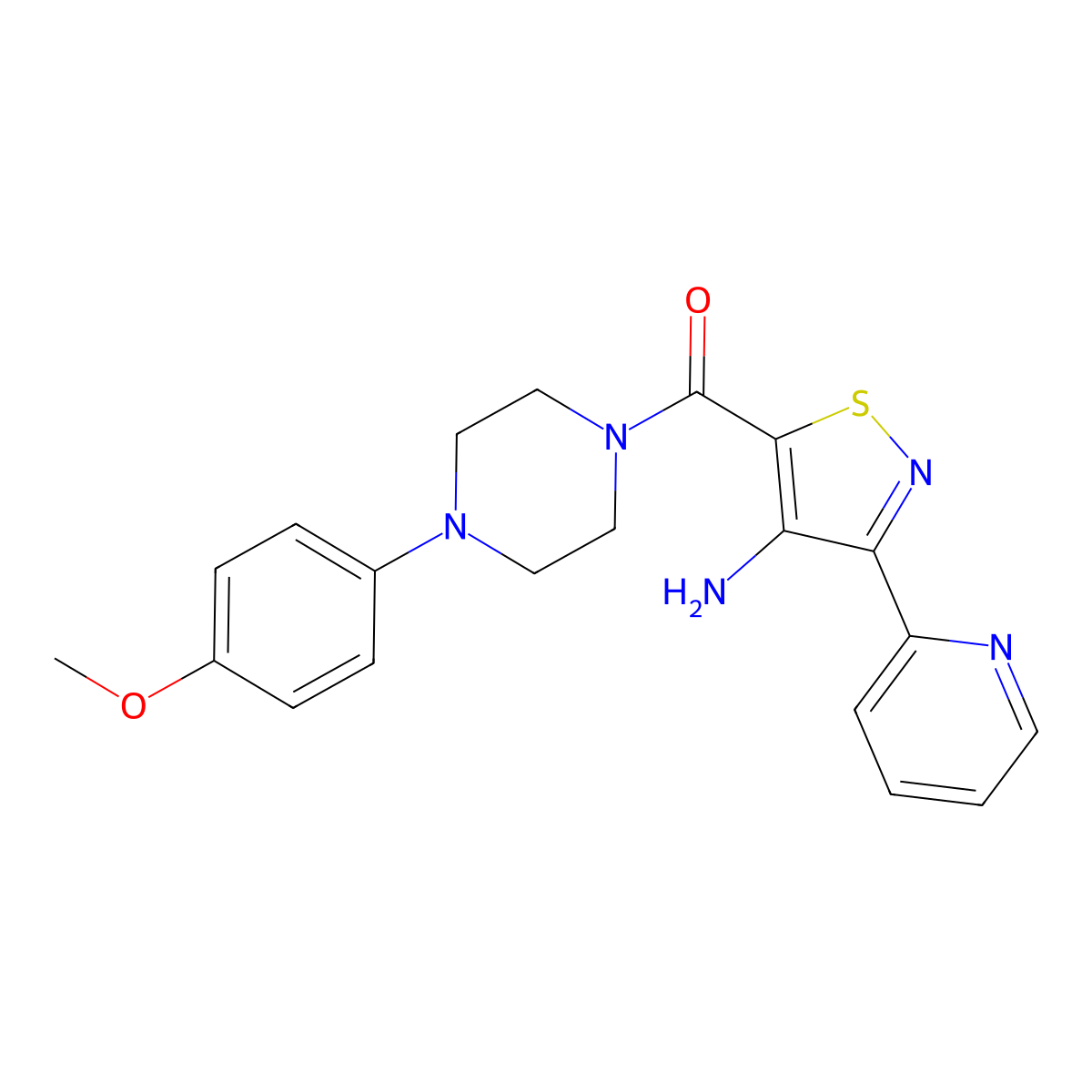 5-{[4-(4-Methoxyphenyl)piperazin-1-yl]carbonyl}-3-pyridin-2-ylisothiazol-4-amine molecular structure, CAS 1251676-76-2