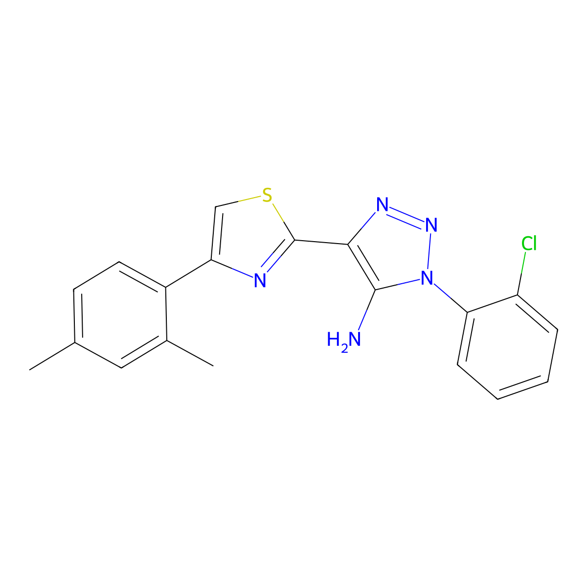1-(2-chlorophenyl)-4-(4-(2,4-dimethylphenyl)thiazol-2-yl)-1H-1,2,3-triazol-5-amine molecular structure, CAS 1251676-81-9