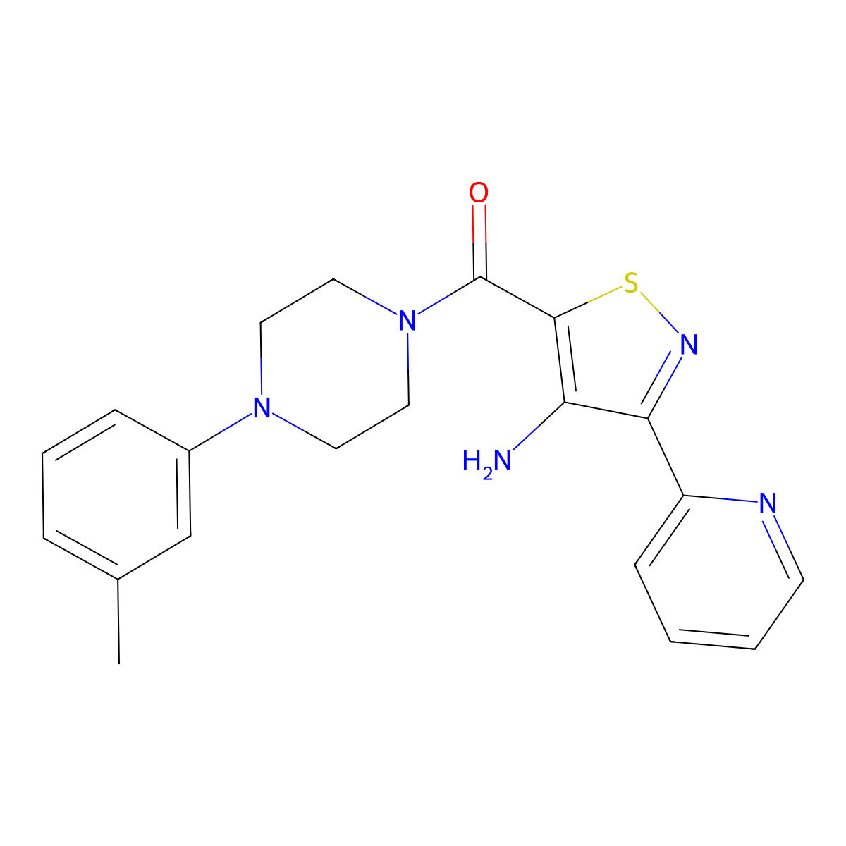(4-Amino-3-(pyridin-2-yl)isothiazol-5-yl)(4-(m-tolyl)piperazin-1-yl)methanone molecular structure, CAS 1251676-86-4