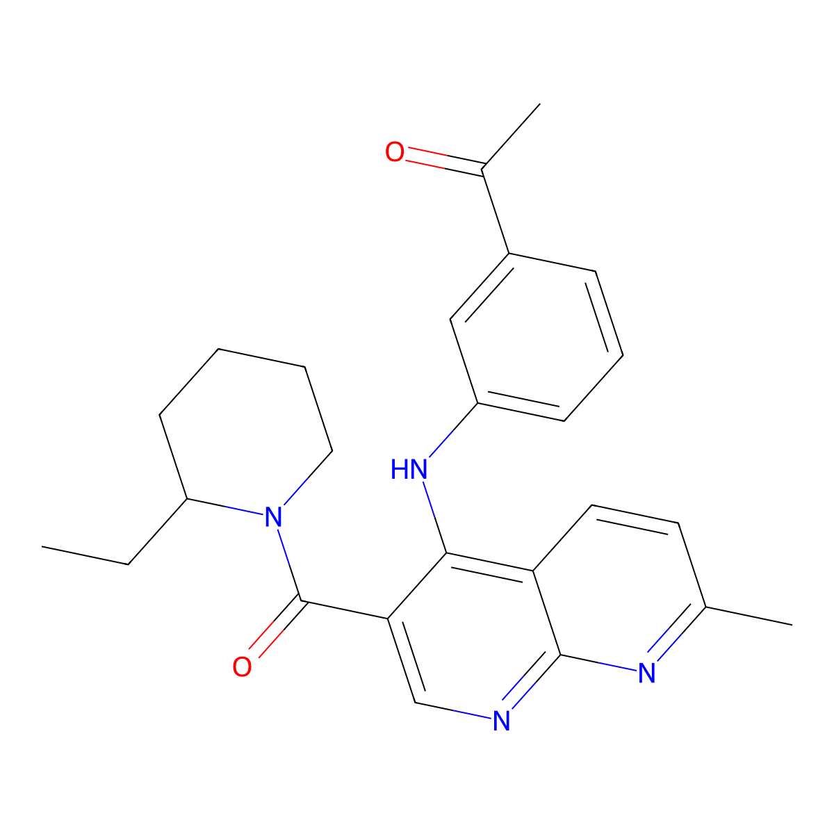 1-(3-{[3-(2-Ethylpiperidine-1-carbonyl)-7-methyl-1,8-naphthyridin-4-yl]amino}phenyl)ethan-1-one molecular structure, CAS 1251676-87-5