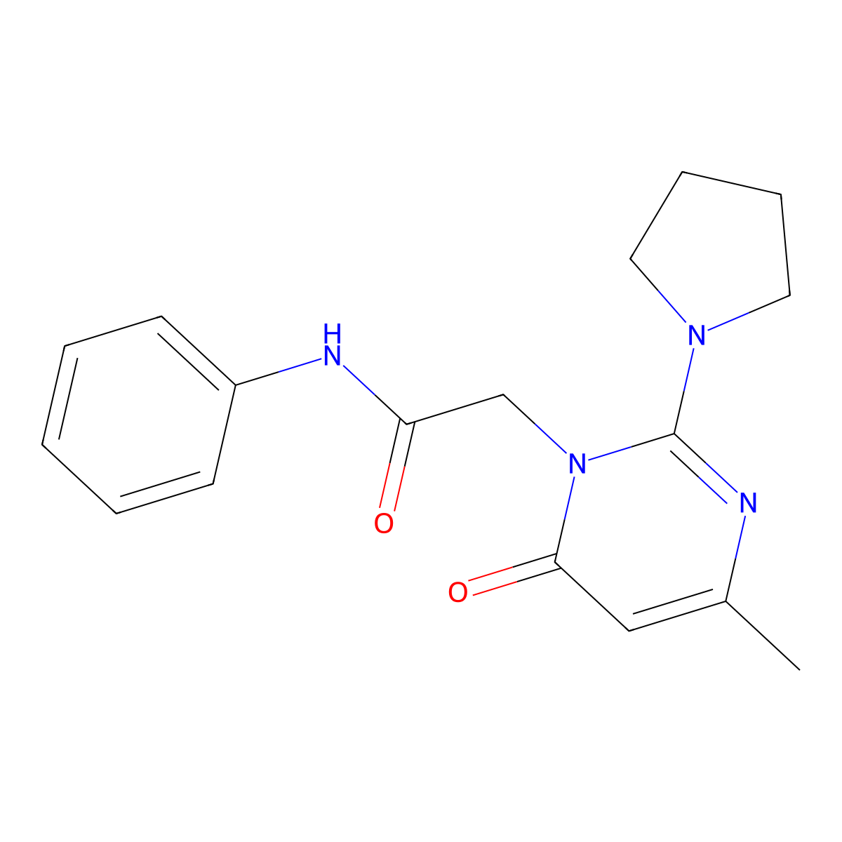 2-[4-methyl-6-oxo-2-(pyrrolidin-1-yl)-1,6-dihydropyrimidin-1-yl]-N-phenylacetamide molecular structure, CAS 1251676-88-6