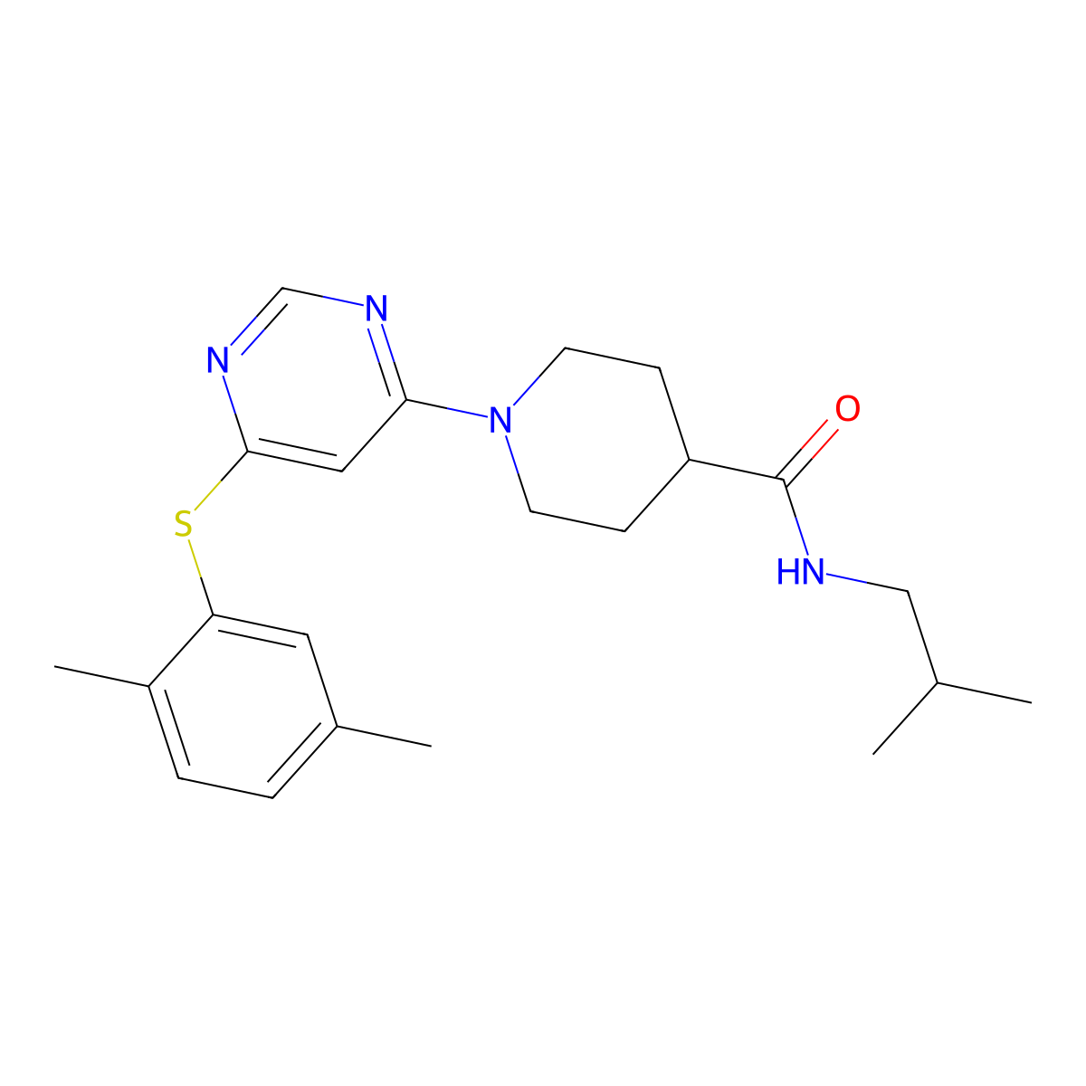 1-(6-((2,5-dimethylphenyl)thio)pyrimidin-4-yl)-N-isobutylpiperidine-4-carboxamide molecular structure, CAS 1251676-89-7