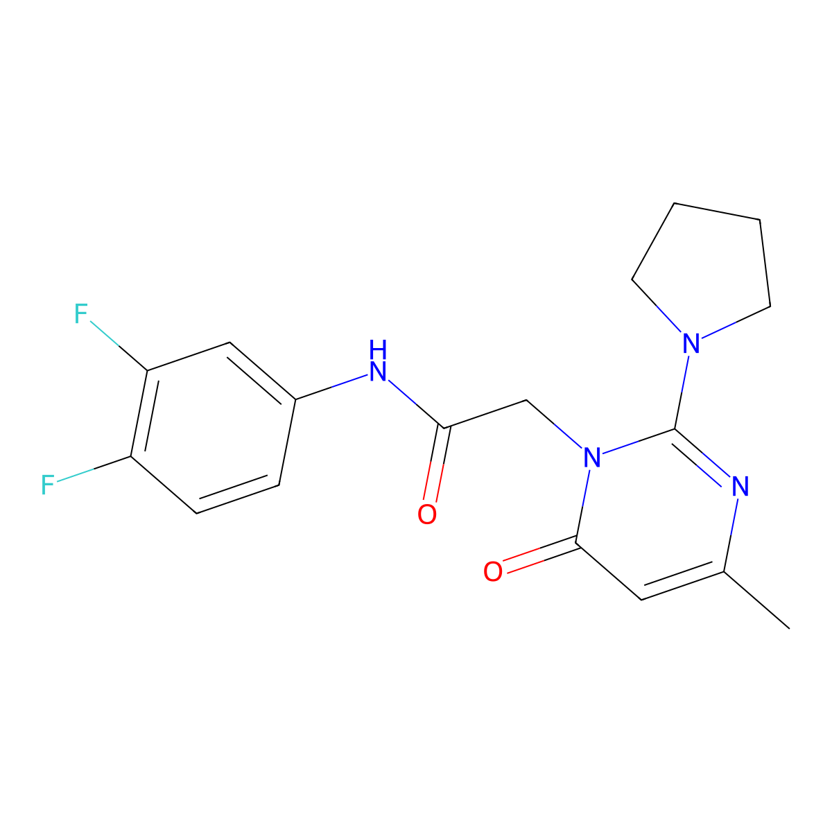 N-(3,4-difluorophenyl)-2-[4-methyl-6-oxo-2-(pyrrolidin-1-yl)-1,6-dihydropyrimidin-1-yl]acetamide molecular structure, CAS 1251676-92-2