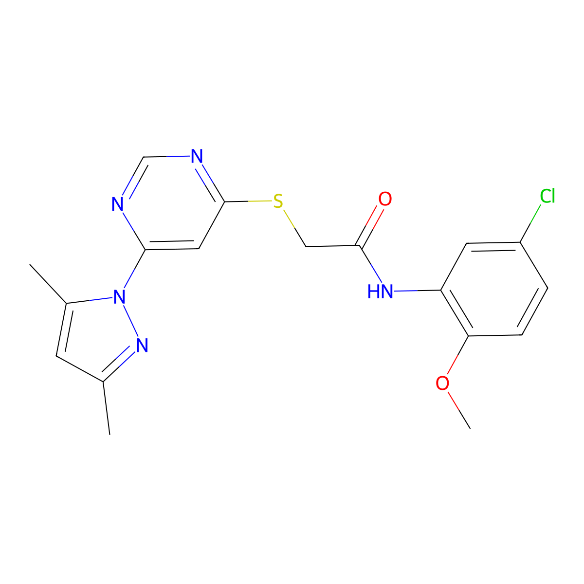 N-(5-chloro-2-methoxyphenyl)-2-((6-(3,5-dimethyl-1H-pyrazol-1-yl)pyrimidin-4-yl)thio)acetamide molecular structure, CAS 1251676-96-6