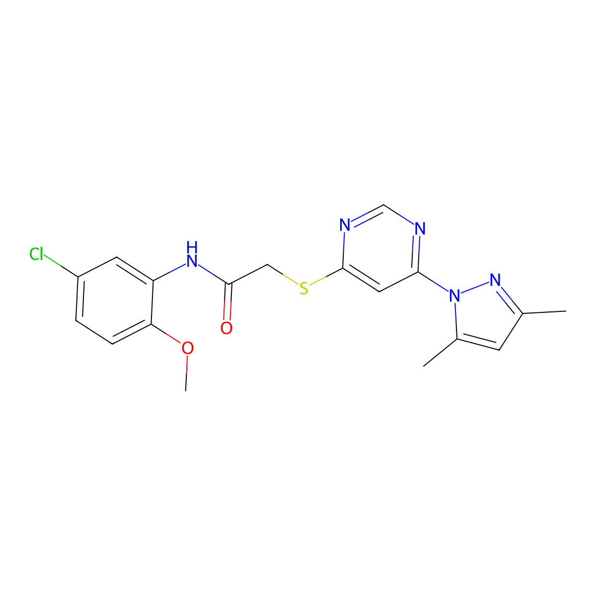 N-(5-chloro-2-methoxyphenyl)-2-((6-(3,5-dimethyl-1H-pyrazol-1-yl)pyrimidin-4-yl)thio)acetamide molecular structure, CAS 1251676-96-6