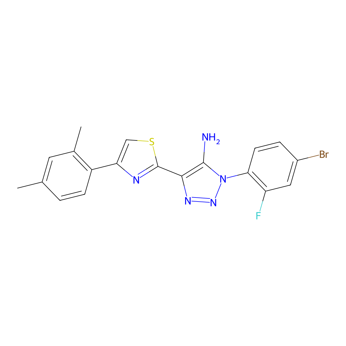 1-(4-bromo-2-fluorophenyl)-4-[4-(2,4-dimethylphenyl)-1,3-thiazol-2-yl]-1H-1,2,3-triazol-5-amine molecular structure, CAS 1251676-97-7