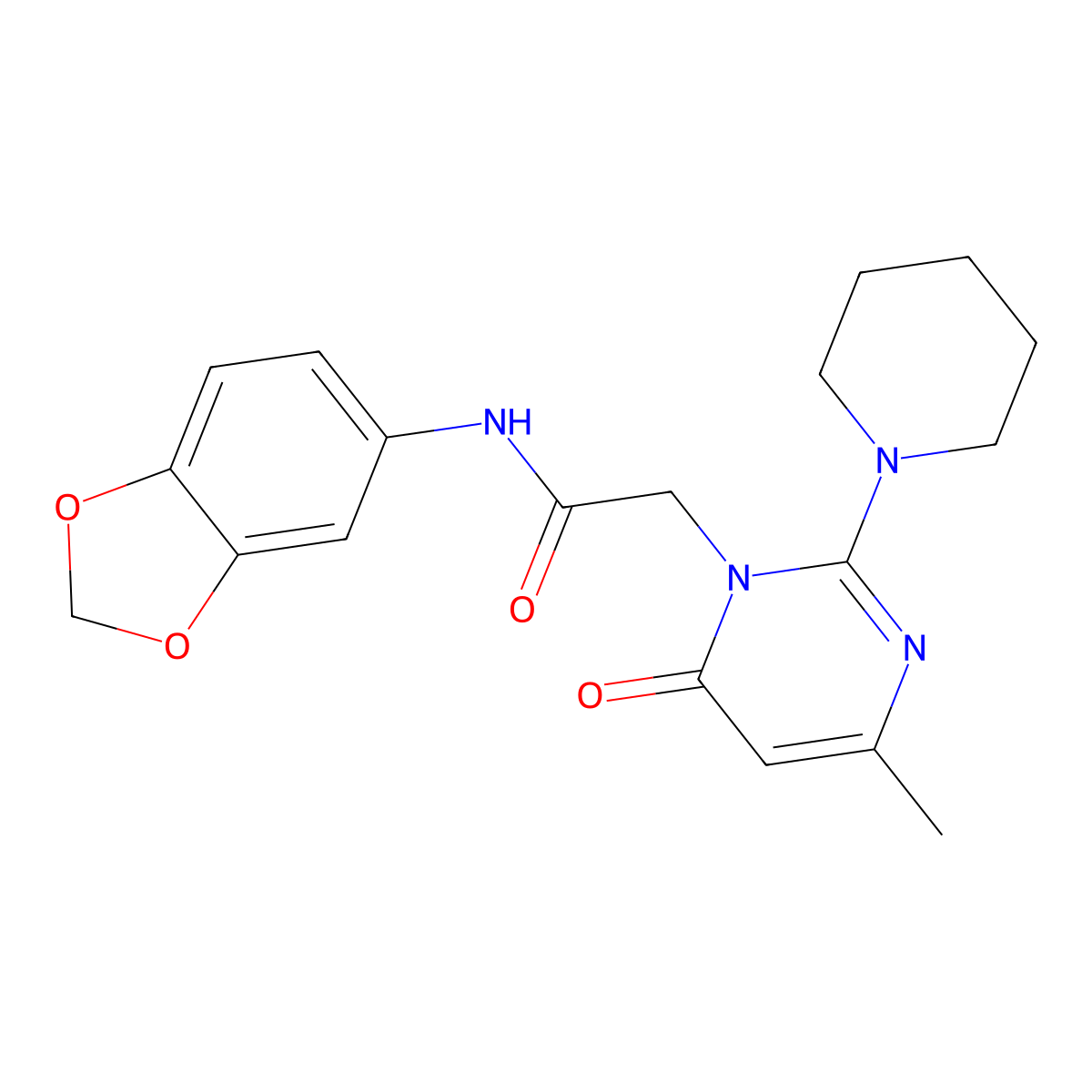 N-(2H-1,3-benzodioxol-5-yl)-2-[4-methyl-6-oxo-2-(piperidin-1-yl)-1,6-dihydropyrimidin-1-yl]acetamide molecular structure, CAS 1251677-02-7