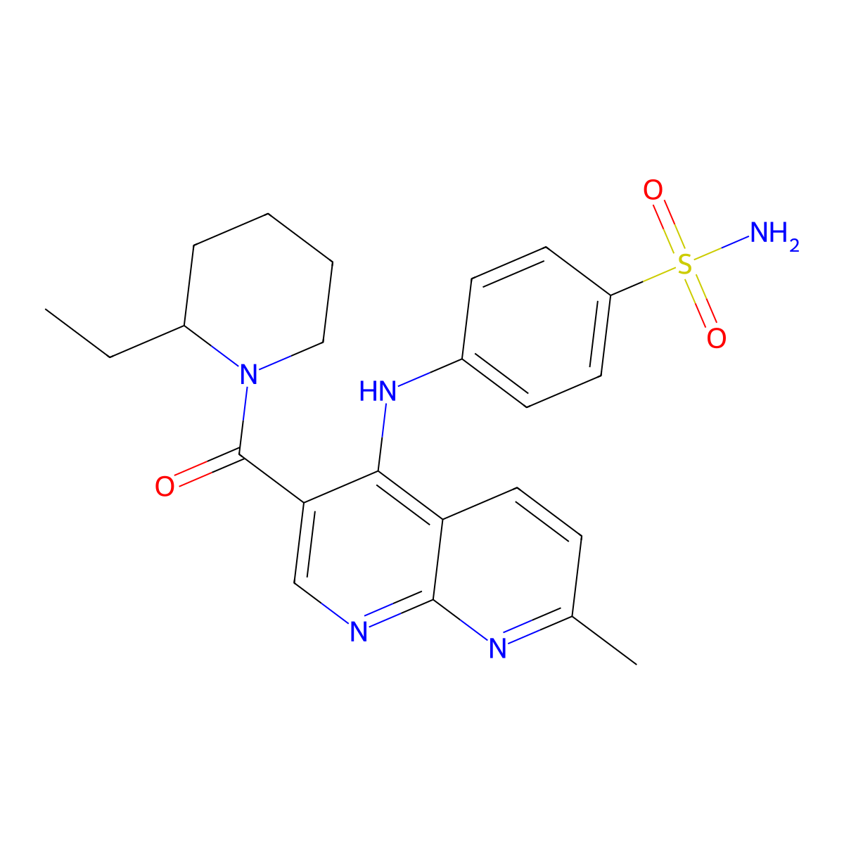 4-{[3-(2-Ethylpiperidine-1-carbonyl)-7-methyl-1,8-naphthyridin-4-yl]amino}benzene-1-sulfonamide molecular structure, CAS 1251677-04-9