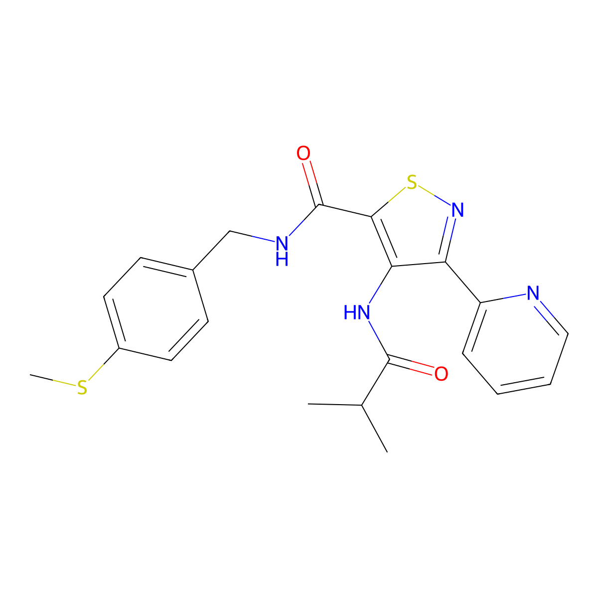 4-(isobutyrylamino)-N-[4-(methylthio)benzyl]-3-pyridin-2-ylisothiazole-5-carboxamide molecular structure, CAS 1251677-05-0