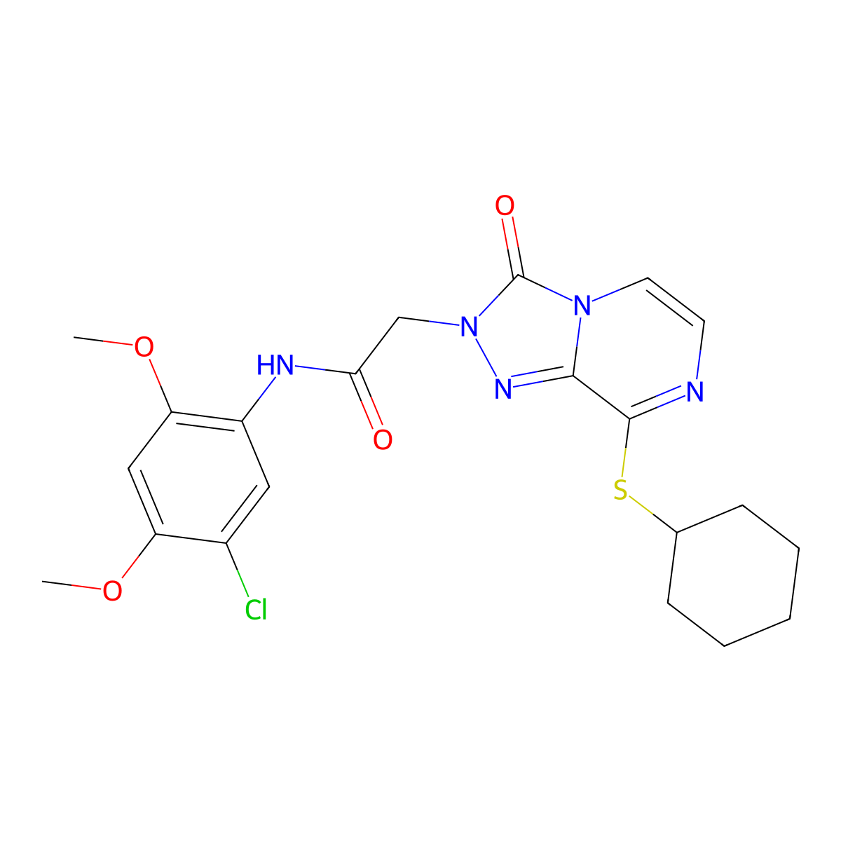 N-(5-chloro-2,4-dimethoxyphenyl)-2-(8-(cyclohexylthio)-3-oxo-[1,2,4]triazolo[4,3-a]pyrazin-2(3H)-yl)acetamide molecular structure, CAS 1251677-09-4