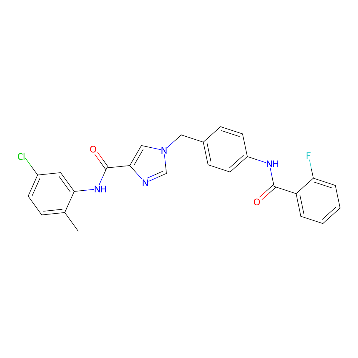 N-(5-chloro-2-methylphenyl)-1-(4-(2-fluorobenzamido)benzyl)-1H-imidazole-4-carboxamide molecular structure, CAS 1251677-14-1