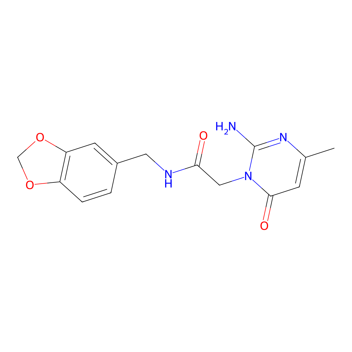 2-(2-amino-4-methyl-6-oxo-1,6-dihydropyrimidin-1-yl)-N-[(2H-1,3-benzodioxol-5-yl)methyl]acetamide molecular structure, CAS 1251677-19-6