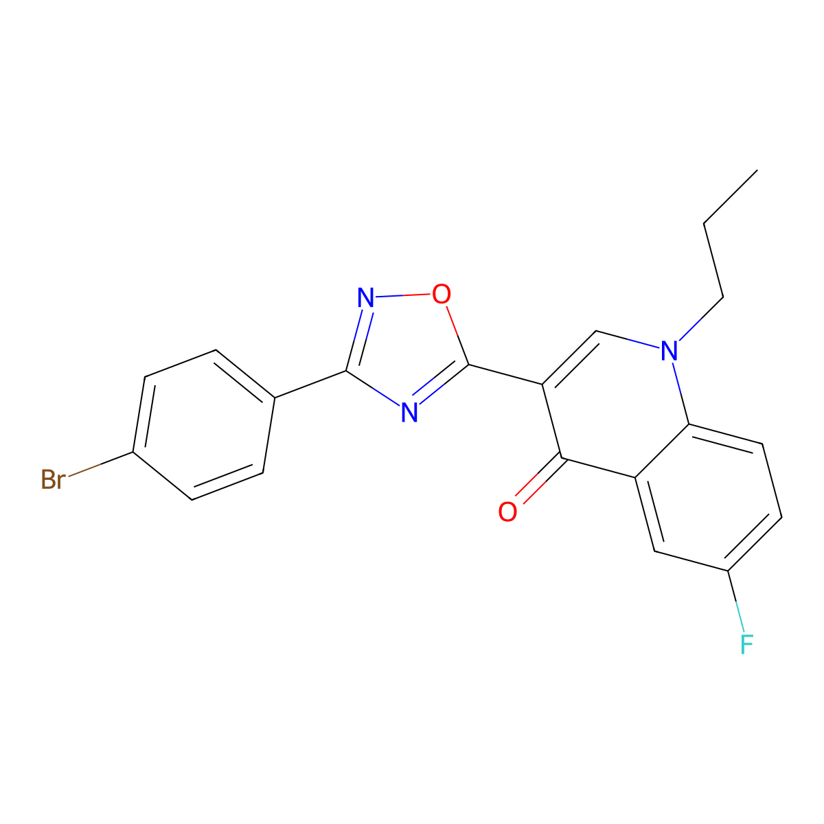 3-(3-(4-bromophenyl)-1,2,4-oxadiazol-5-yl)-6-fluoro-1-propylquinolin-4(1H)-one molecular structure, CAS 1251677-21-0