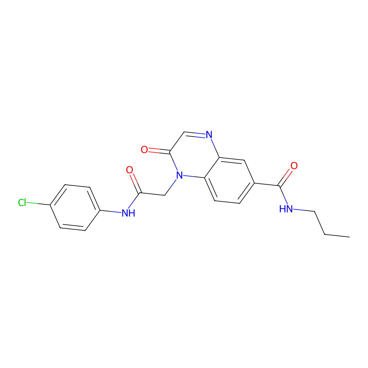 1-(2-((4-chlorophenyl)amino)-2-oxoethyl)-2-oxo-N-propyl-1,2-dihydroquinoxaline-6-carboxamide molecular structure, CAS 1251677-31-2