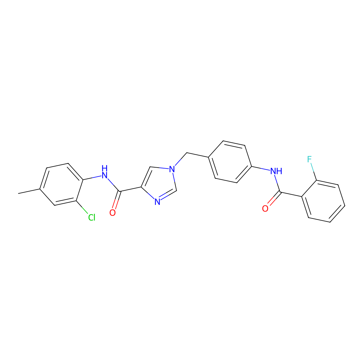N-(2-chloro-4-methylphenyl)-1-(4-(2-fluorobenzamido)benzyl)-1H-imidazole-4-carboxamide molecular structure, CAS 1251677-32-3