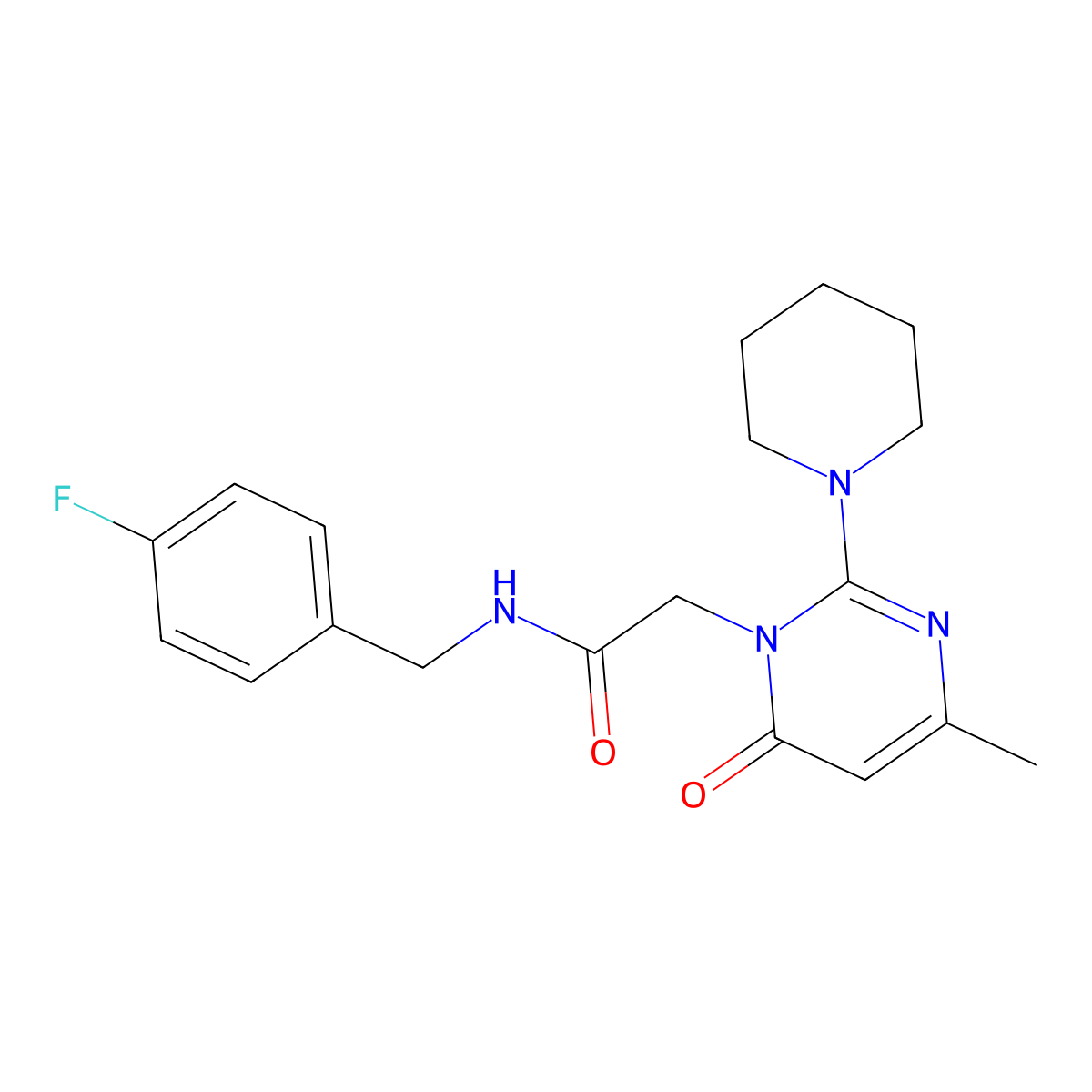 N-[(4-fluorophenyl)methyl]-2-[4-methyl-6-oxo-2-(piperidin-1-yl)-1,6-dihydropyrimidin-1-yl]acetamide molecular structure, CAS 1251677-37-8