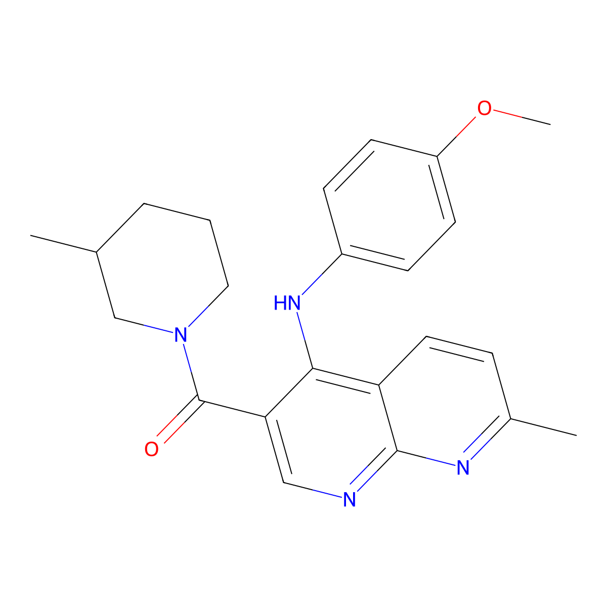 (4-((4-Methoxyphenyl)amino)-7-methyl-1,8-naphthyridin-3-yl)(3-methylpiperidin-1-yl)methanone molecular structure, CAS 1251677-42-5