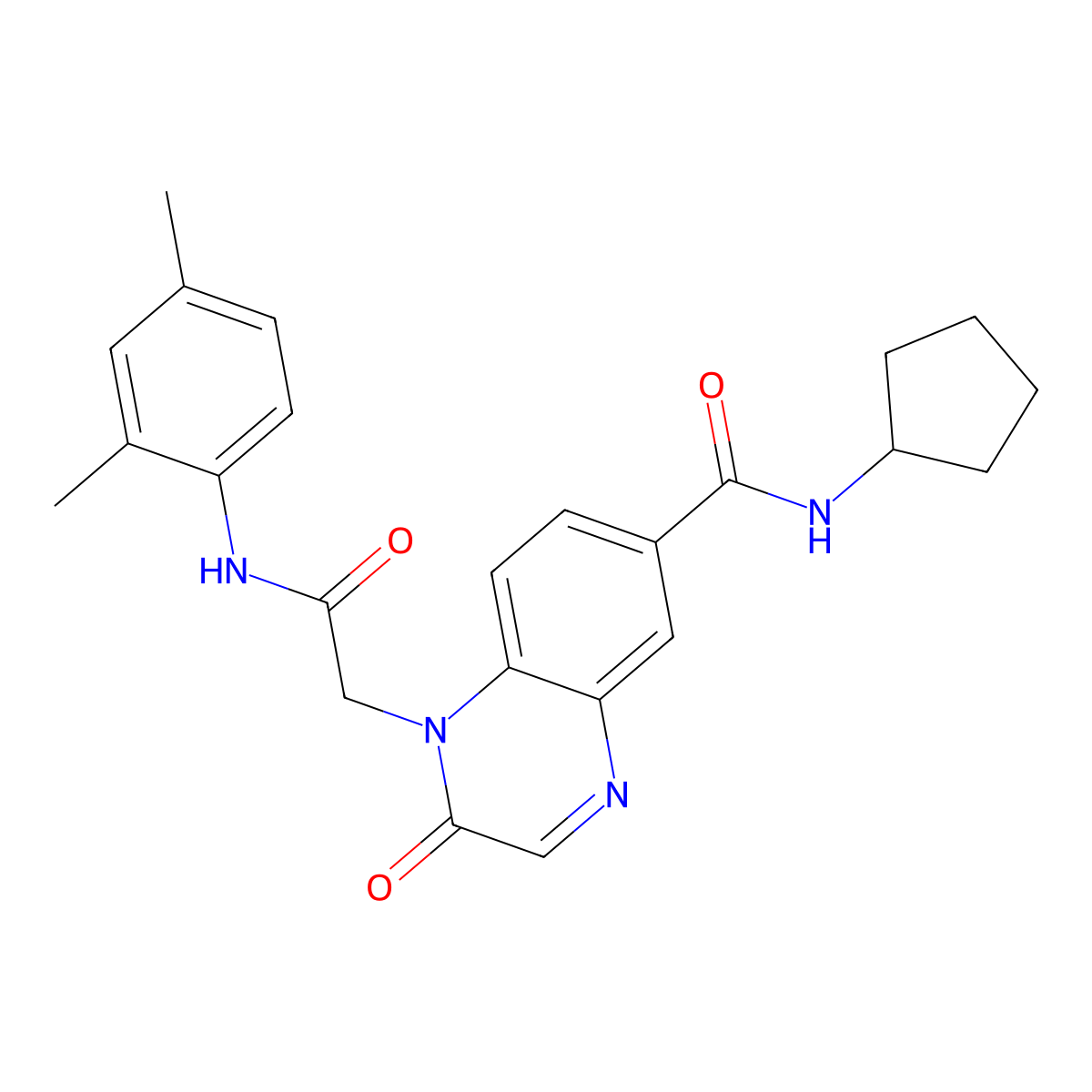 N-cyclopentyl-1-(2-((2,4-dimethylphenyl)amino)-2-oxoethyl)-2-oxo-1,2-dihydroquinoxaline-6-carboxamide molecular structure, CAS 1251677-48-1