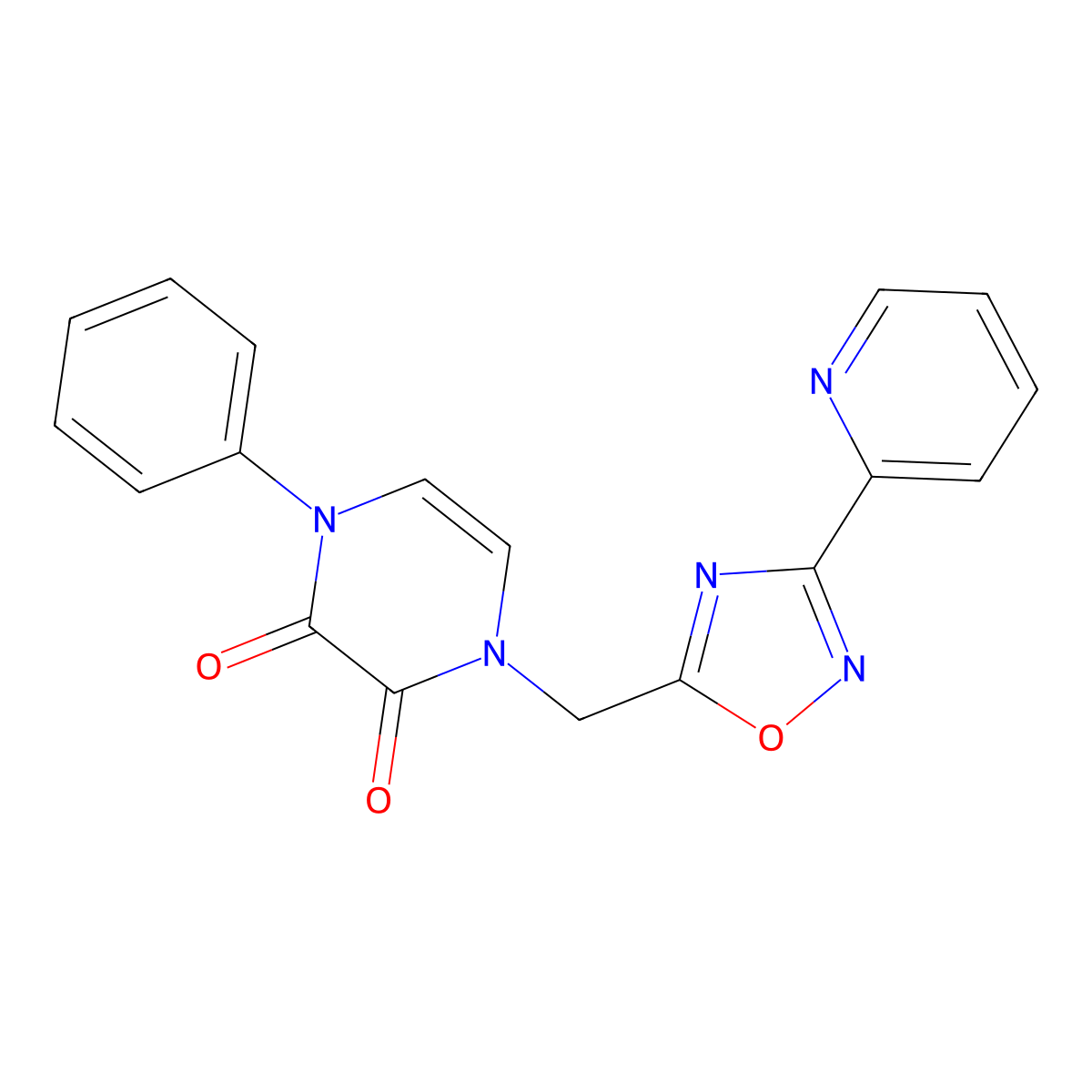 1-phenyl-4-((3-(pyridin-2-yl)-1,2,4-oxadiazol-5-yl)methyl)pyrazine-2,3(1H,4H)-dione molecular structure, CAS 1251677-52-7