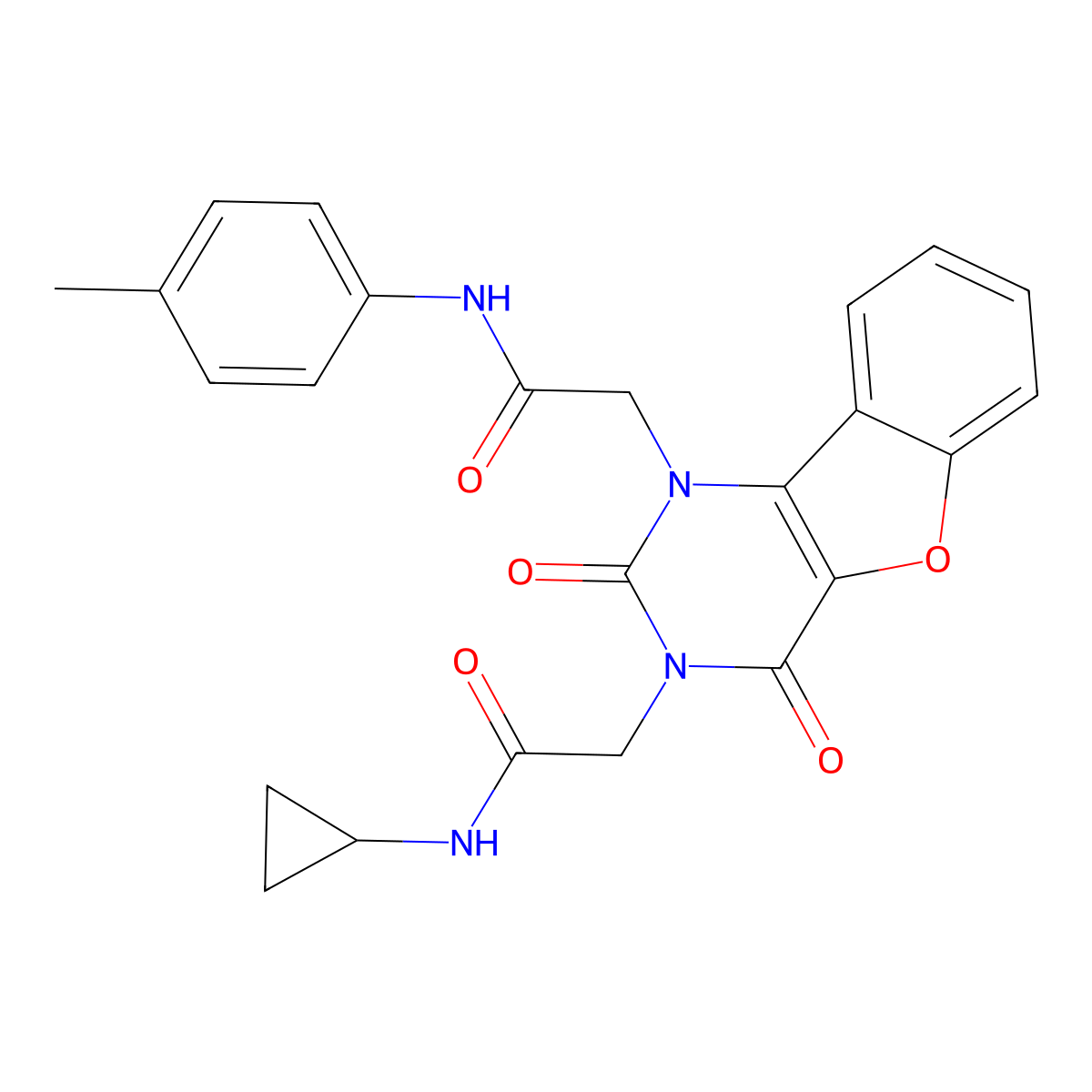 N-cyclopropyl-2-(2,4-dioxo-1-(2-oxo-2-(p-tolylamino)ethyl)-1,2-dihydrobenzofuro[3,2-d]pyrimidin-3(4H)-yl)acetamide molecular structure, CAS 1251677-65-2