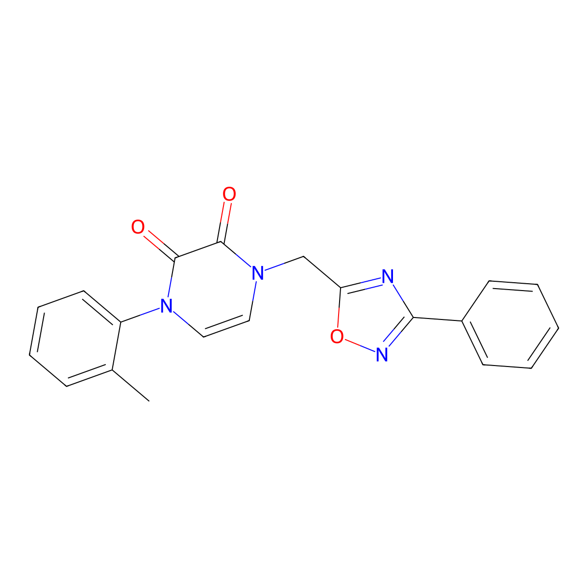 1-((3-phenyl-1,2,4-oxadiazol-5-yl)methyl)-4-(o-tolyl)pyrazine-2,3(1H,4H)-dione molecular structure, CAS 1251677-68-5