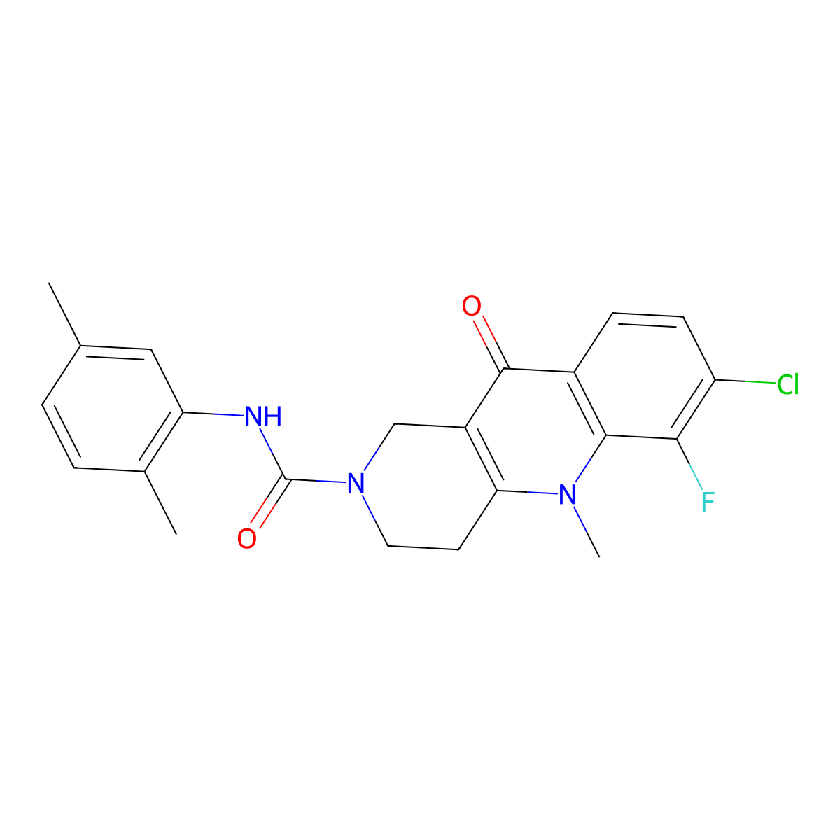 7-chloro-N-(2,5-dimethylphenyl)-6-fluoro-5-methyl-10-oxo-1H,2H,3H,4H,5H,10H-benzo[b]1,6-naphthyridine-2-carboxamide molecular structure, CAS 1251677-71-0