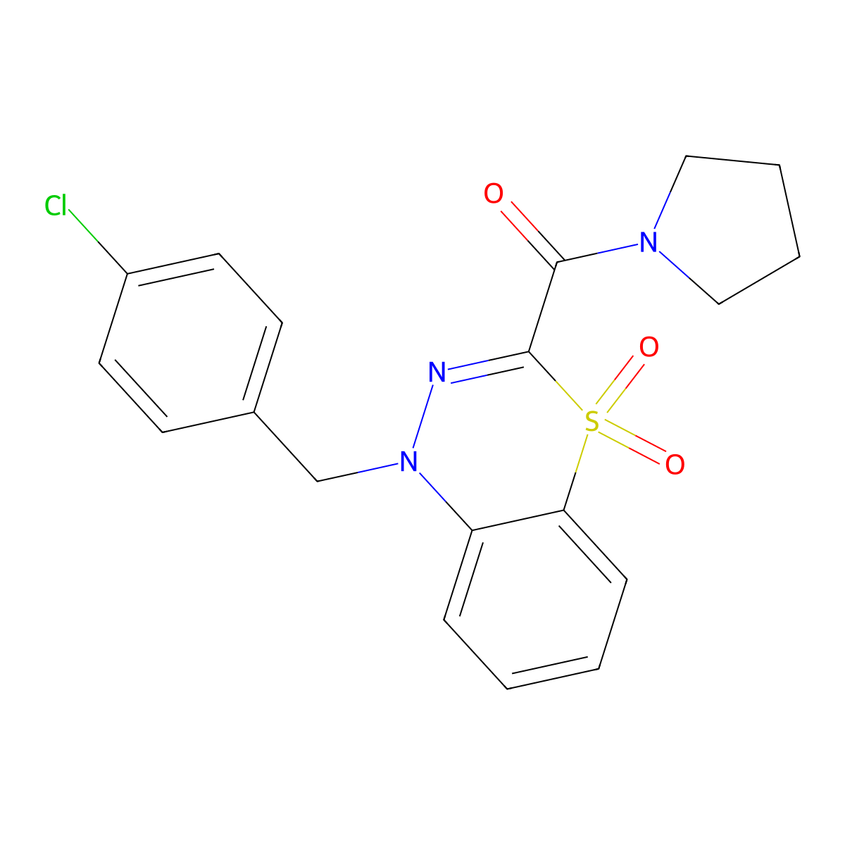 1-[(4-chlorophenyl)methyl]-3-(pyrrolidine-1-carbonyl)-1H-4lambda6,1,2-benzothiadiazine-4,4-dione molecular structure, CAS 1251677-72-1