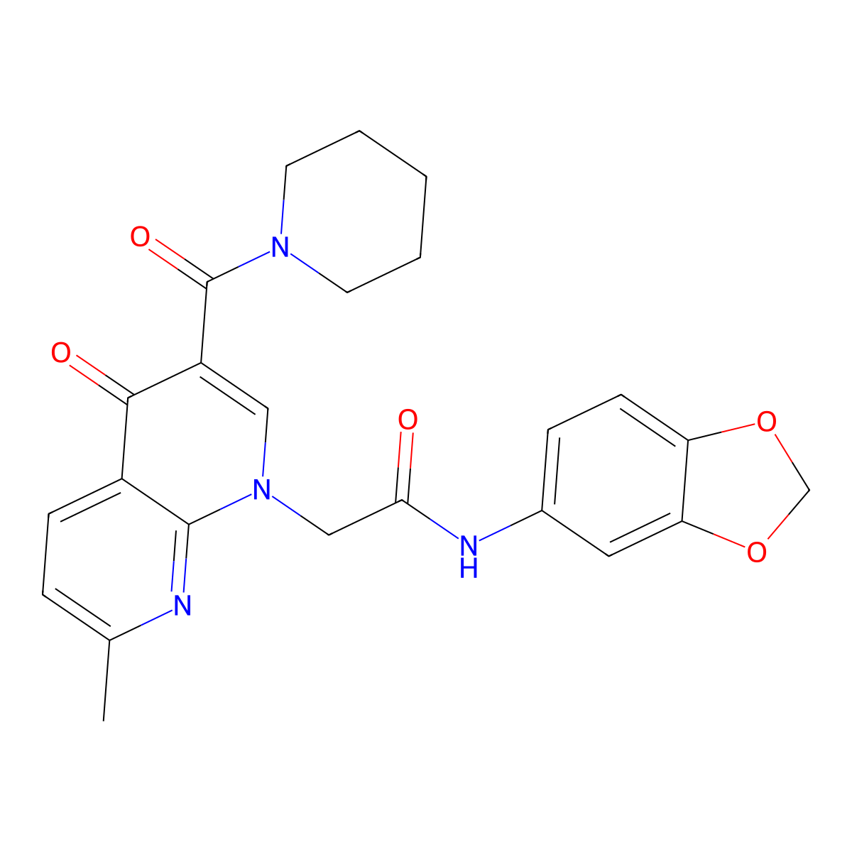 N-(benzo[d][1,3]dioxol-5-yl)-2-(7-methyl-4-oxo-3-(piperidine-1-carbonyl)-1,8-naphthyridin-1(4H)-yl)acetamide molecular structure, CAS 1251677-75-4