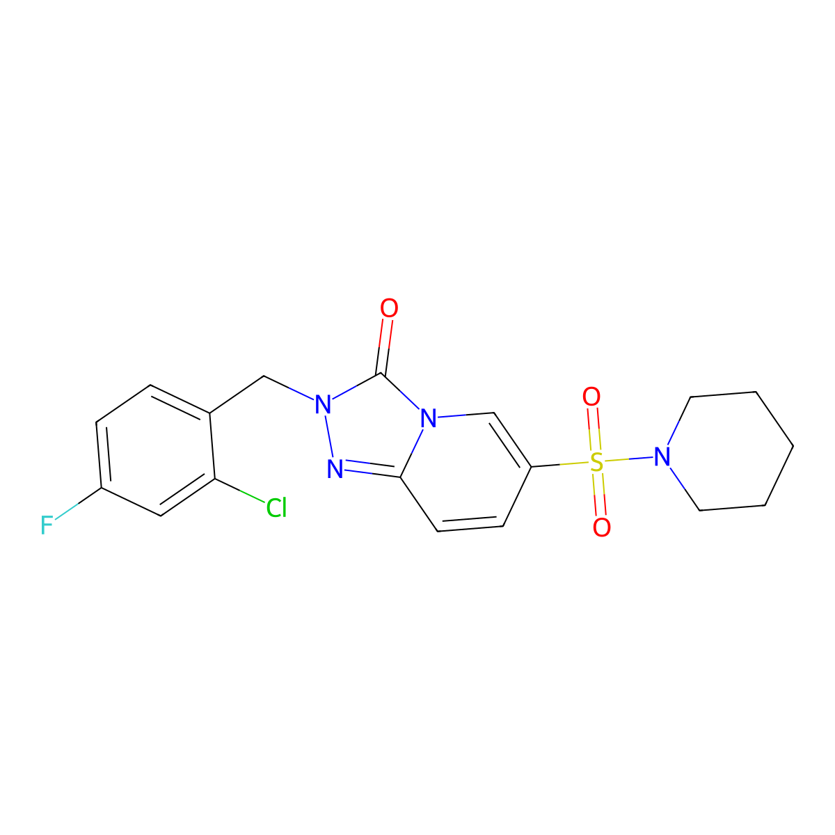 2-(2-chloro-4-fluorobenzyl)-6-(piperidin-1-ylsulfonyl)[1,2,4]triazolo[4,3-a]pyridin-3(2H)-one molecular structure, CAS 1251677-78-7