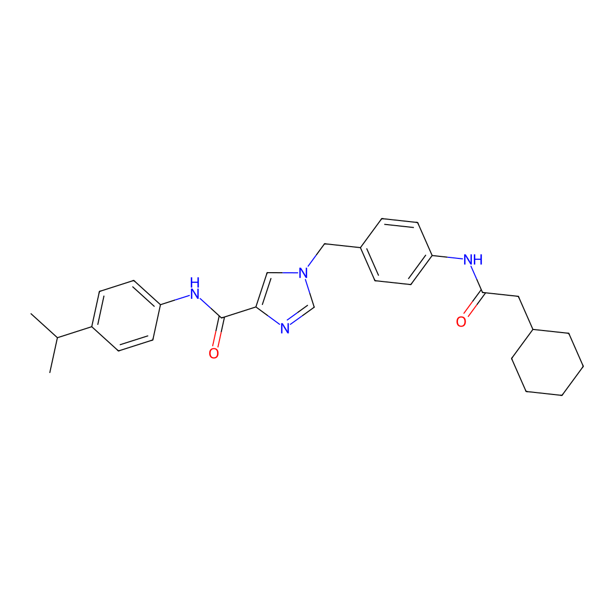 1-{[4-(2-cyclohexylacetamido)phenyl]methyl}-N-[4-(propan-2-yl)phenyl]-1H-imidazole-4-carboxamide molecular structure, CAS 1251677-81-2