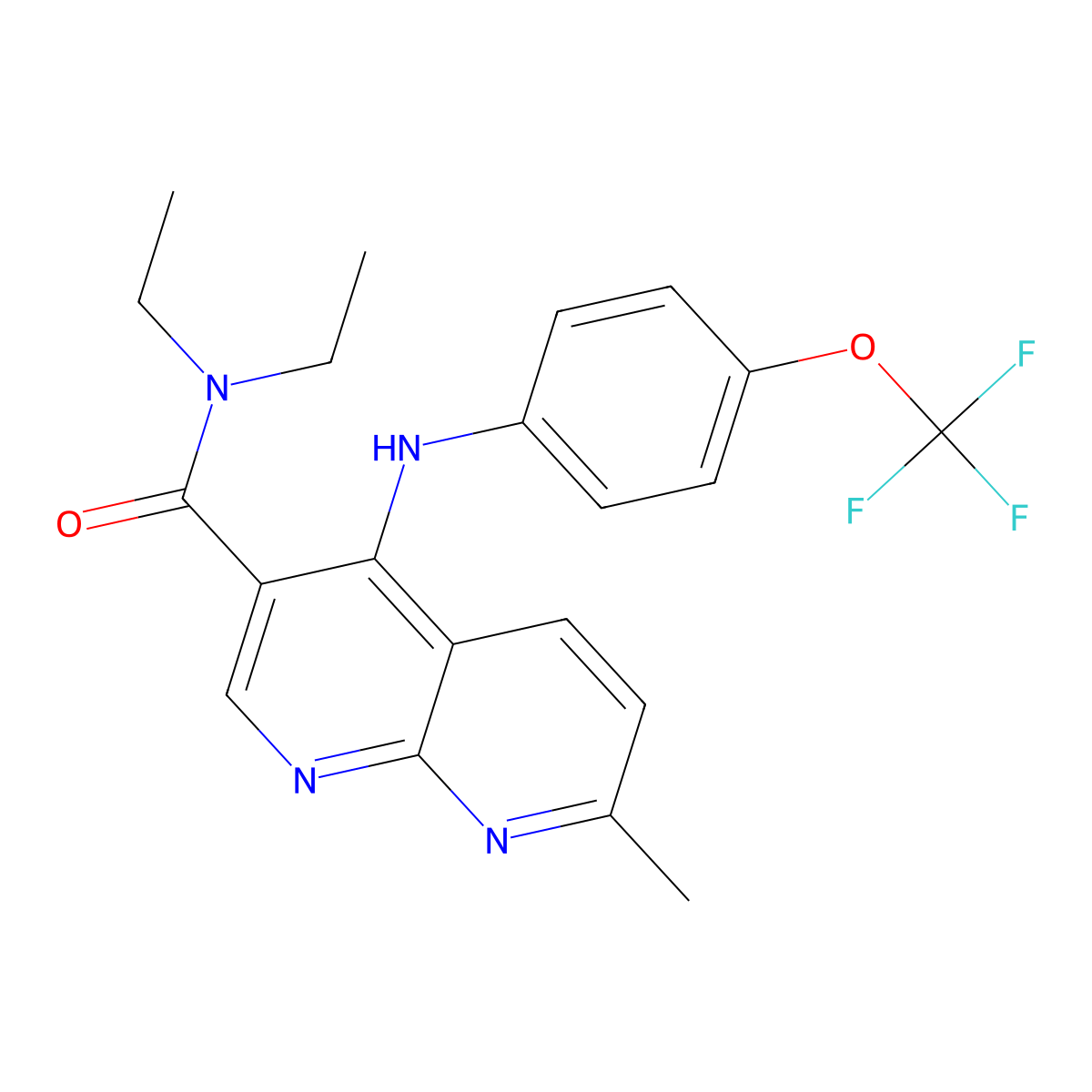 N,N-diethyl-7-methyl-4-{[4-(trifluoromethoxy)phenyl]amino}-1,8-naphthyridine-3-carboxamide molecular structure, CAS 1251677-97-0