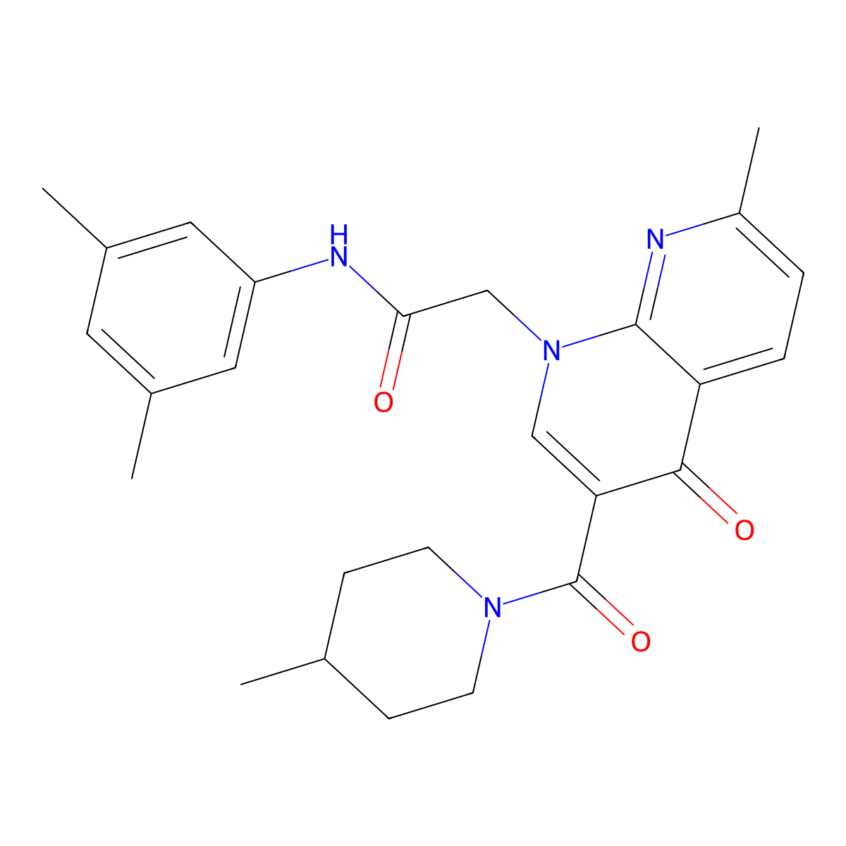 N-(3,5-dimethylphenyl)-2-(7-methyl-3-(4-methylpiperidine-1-carbonyl)-4-oxo-1,8-naphthyridin-1(4H)-yl)acetamide molecular structure, CAS 1251677-98-1