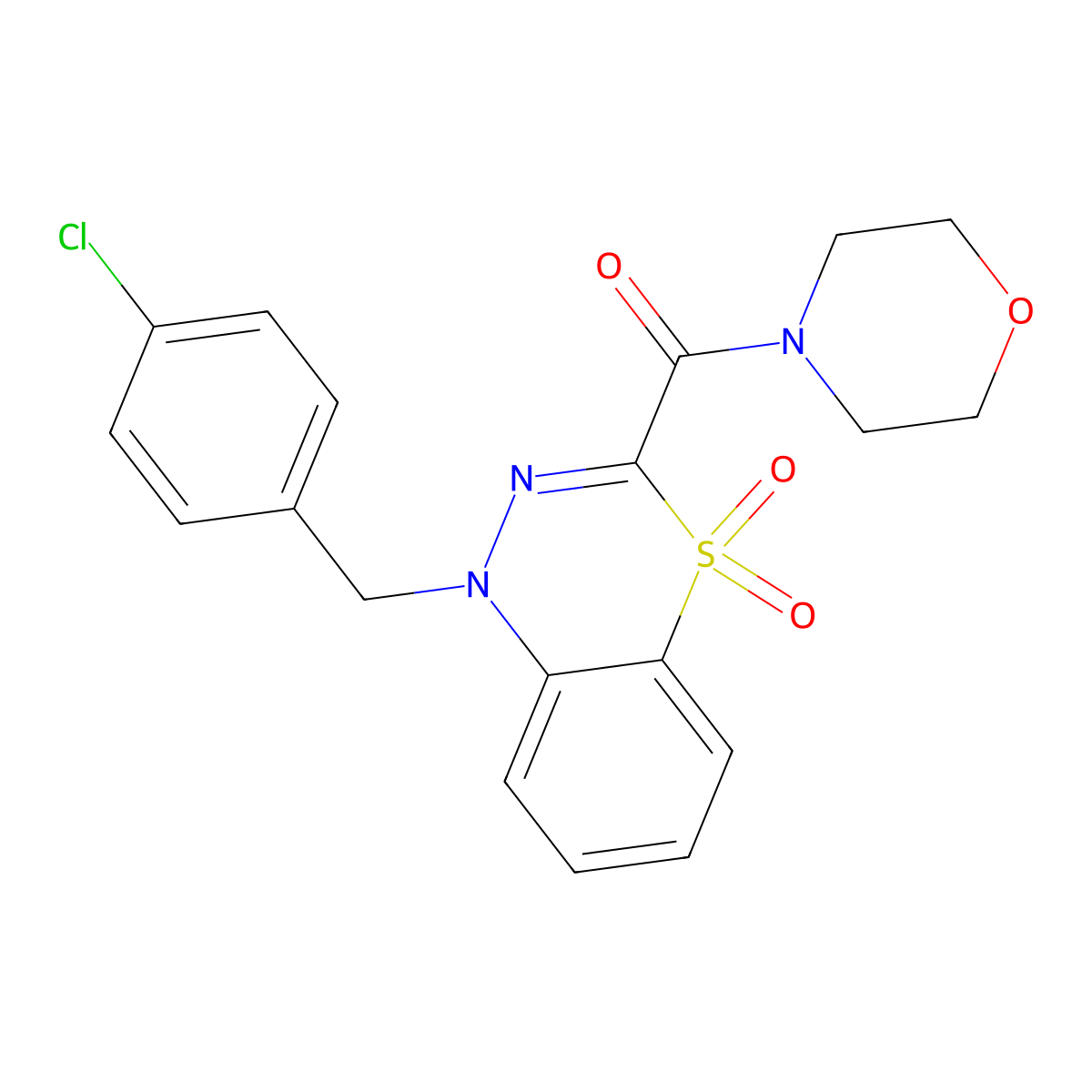(1-(4-chlorobenzyl)-4,4-dioxido-1H-benzo[e][1,3,4]thiadiazin-3-yl)(morpholino)methanone molecular structure, CAS 1251678-02-0