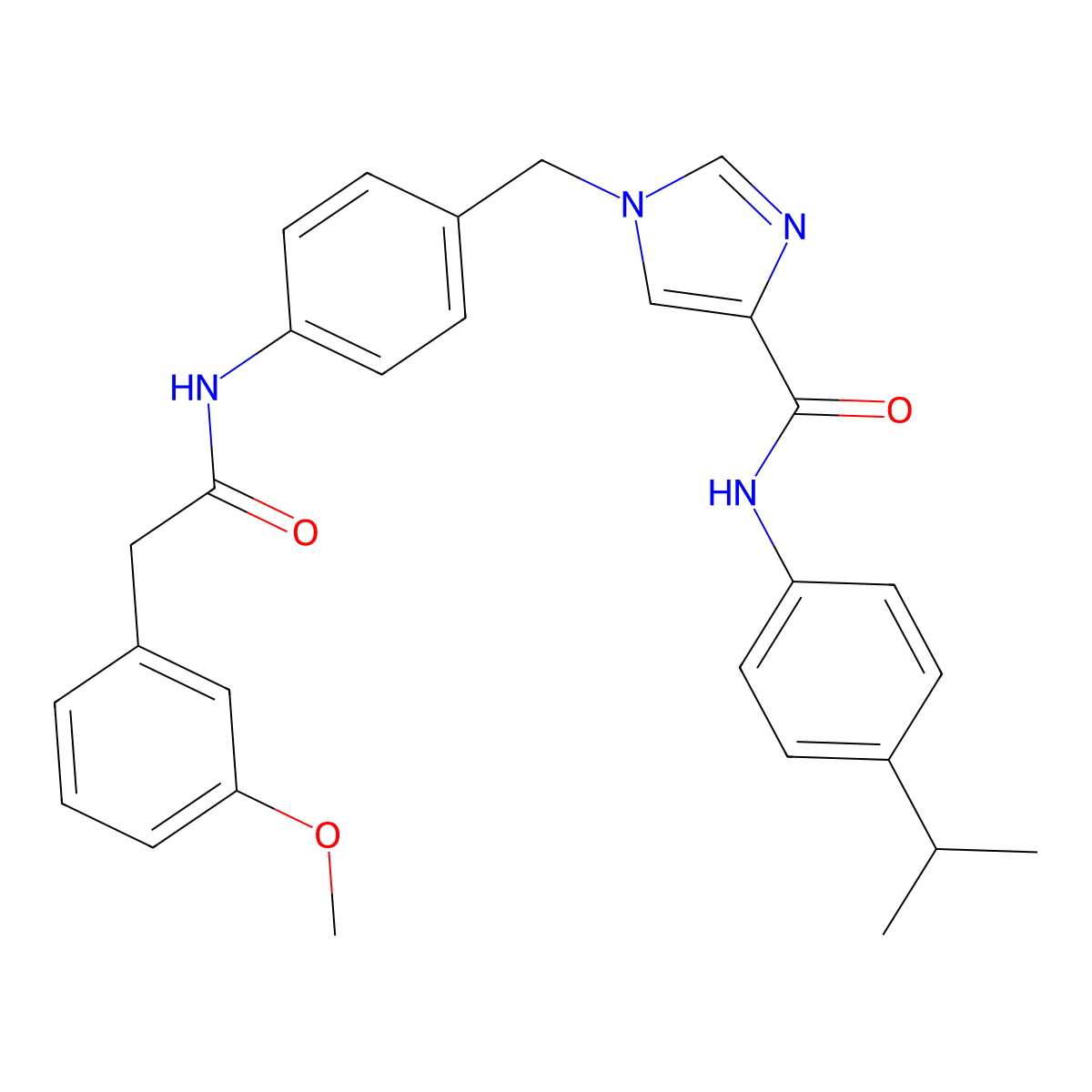 N-(4-isopropylphenyl)-1-(4-(2-(3-methoxyphenyl)acetamido)benzyl)-1H-imidazole-4-carboxamide molecular structure, CAS 1251678-05-3