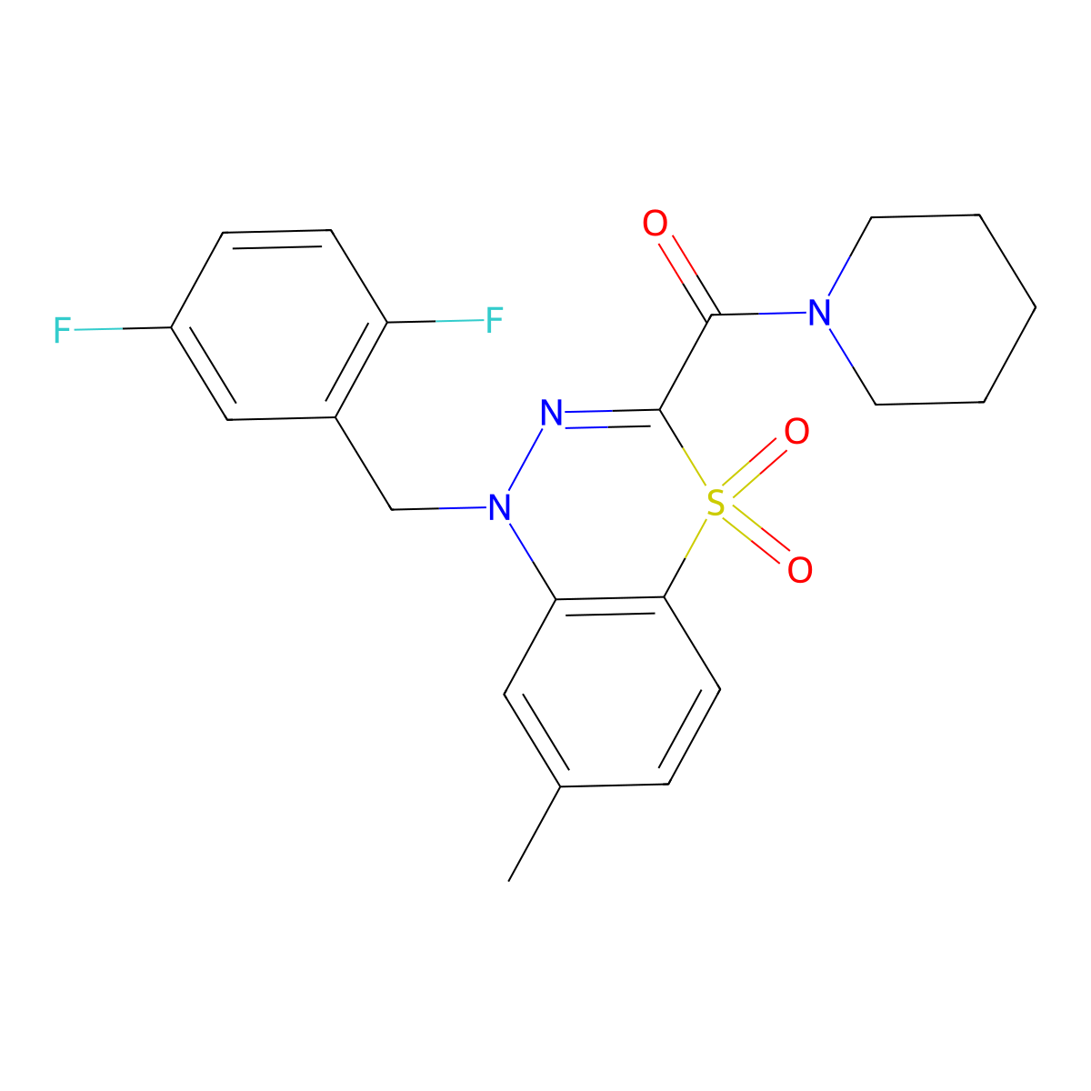1-[(2,5-difluorophenyl)methyl]-7-methyl-3-(piperidine-1-carbonyl)-1H-4lambda6,1,2-benzothiadiazine-4,4-dione molecular structure, CAS 1251678-12-2