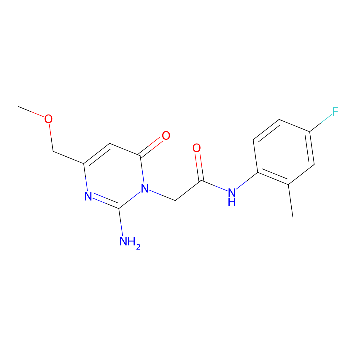 2-(2-amino-4-(methoxymethyl)-6-oxopyrimidin-1(6H)-yl)-N-(4-fluoro-2-methylphenyl)acetamide molecular structure, CAS 1251678-21-3